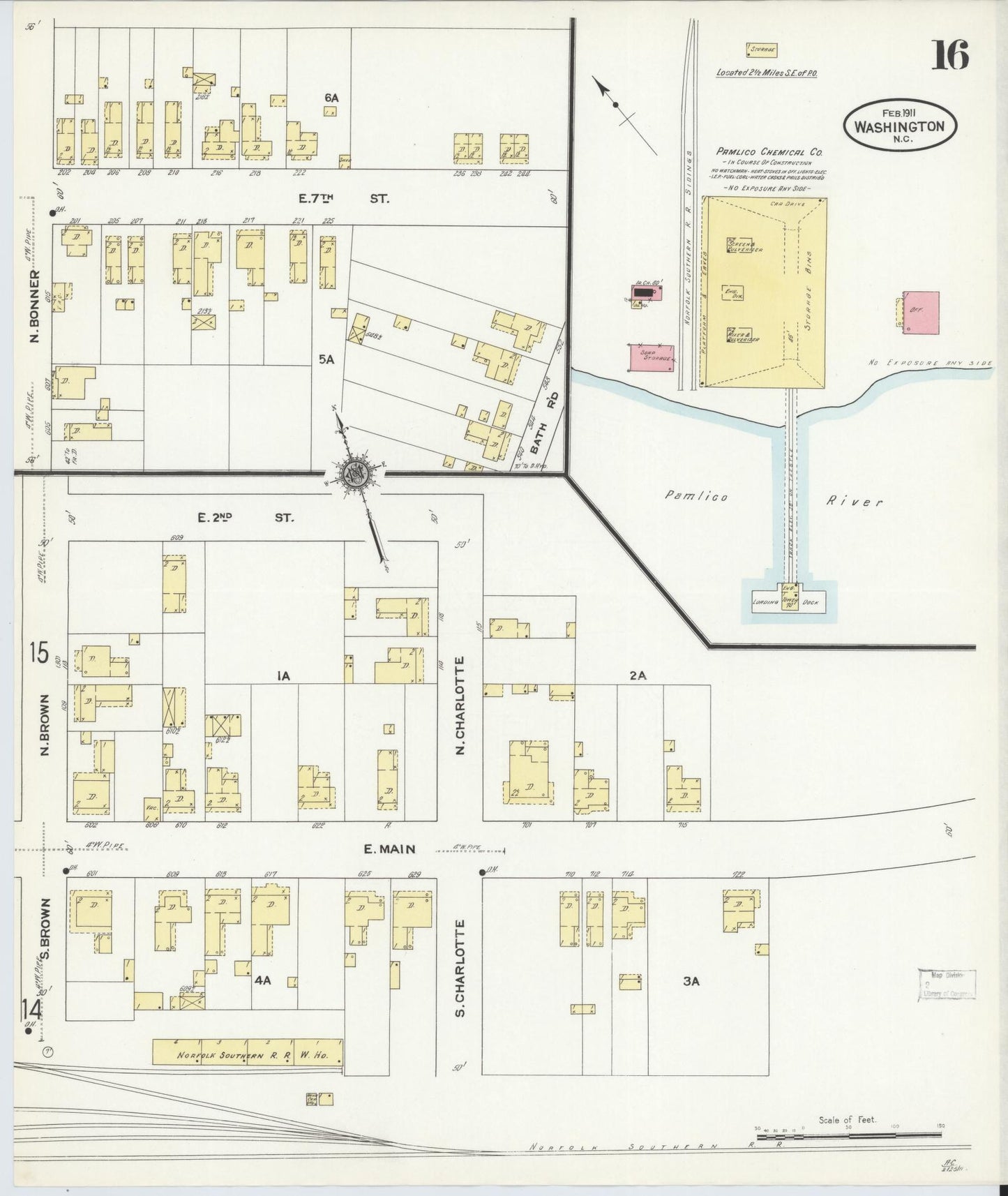 Sanborn Fire Insurance Map from Washington, Beaufort County, North Carolina (1911), Sheet #0016 - Historic Sanborn Fire Insurance Map Print, vintage old map wall art, antique decor, genealogy gift, Washington Washington map