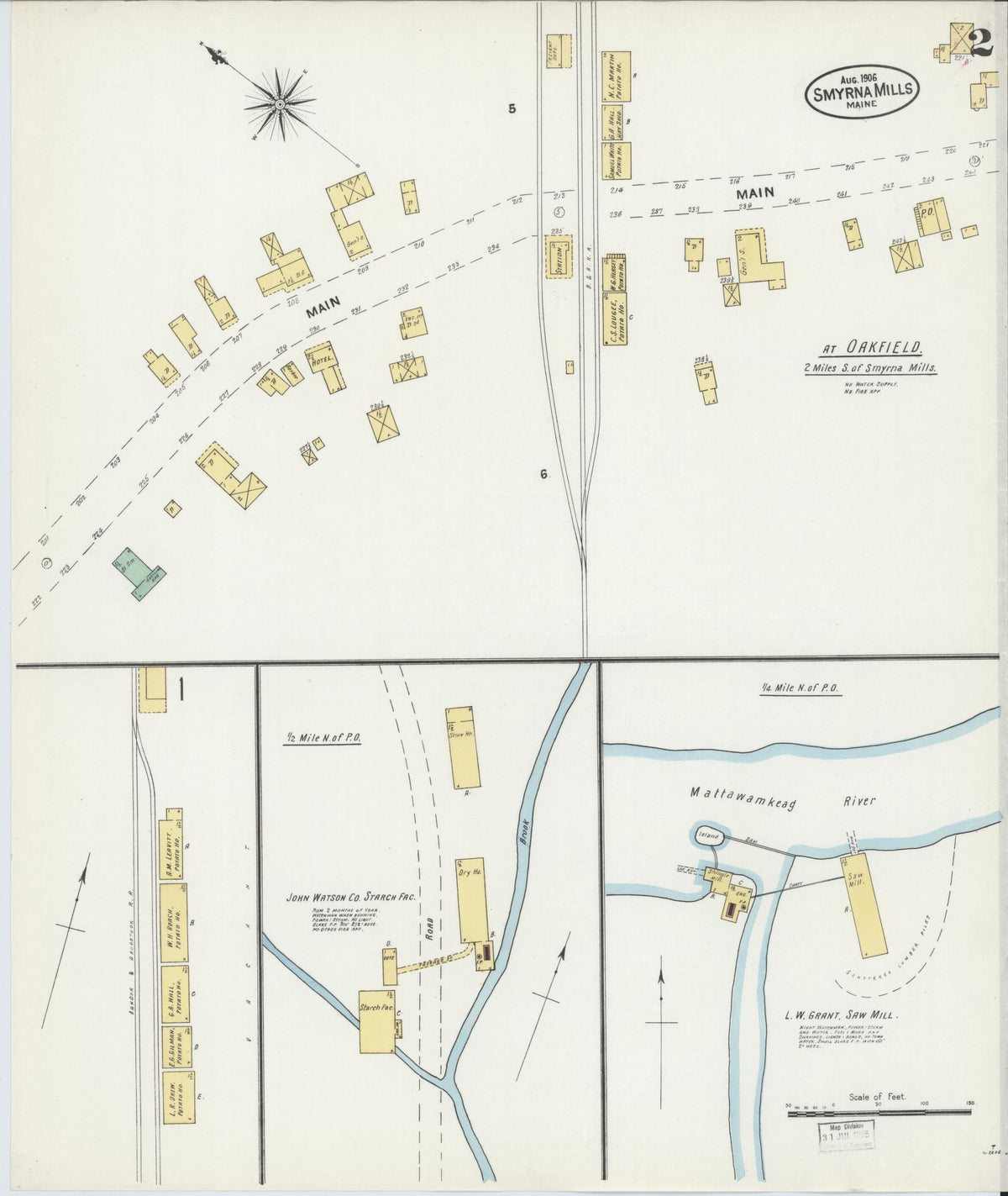 Sanborn Fire Insurance Map from Smyrna Mills, Aroostook County, Maine (1906), Sheet #0002 - Historic Sanborn Fire Insurance Map Print, vintage old map wall art, antique decor, genealogy gift, Maine Maine map