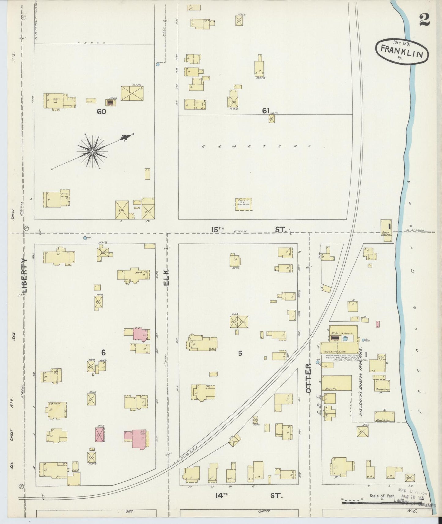 Sanborn Fire Insurance Map from Franklin, Venango County, Pennsylvania (1891), Sheet #0002 - Historic Sanborn Fire Insurance Map Print, vintage old map wall art, antique decor, genealogy gift, Pennsylvania Pennsylvania map
