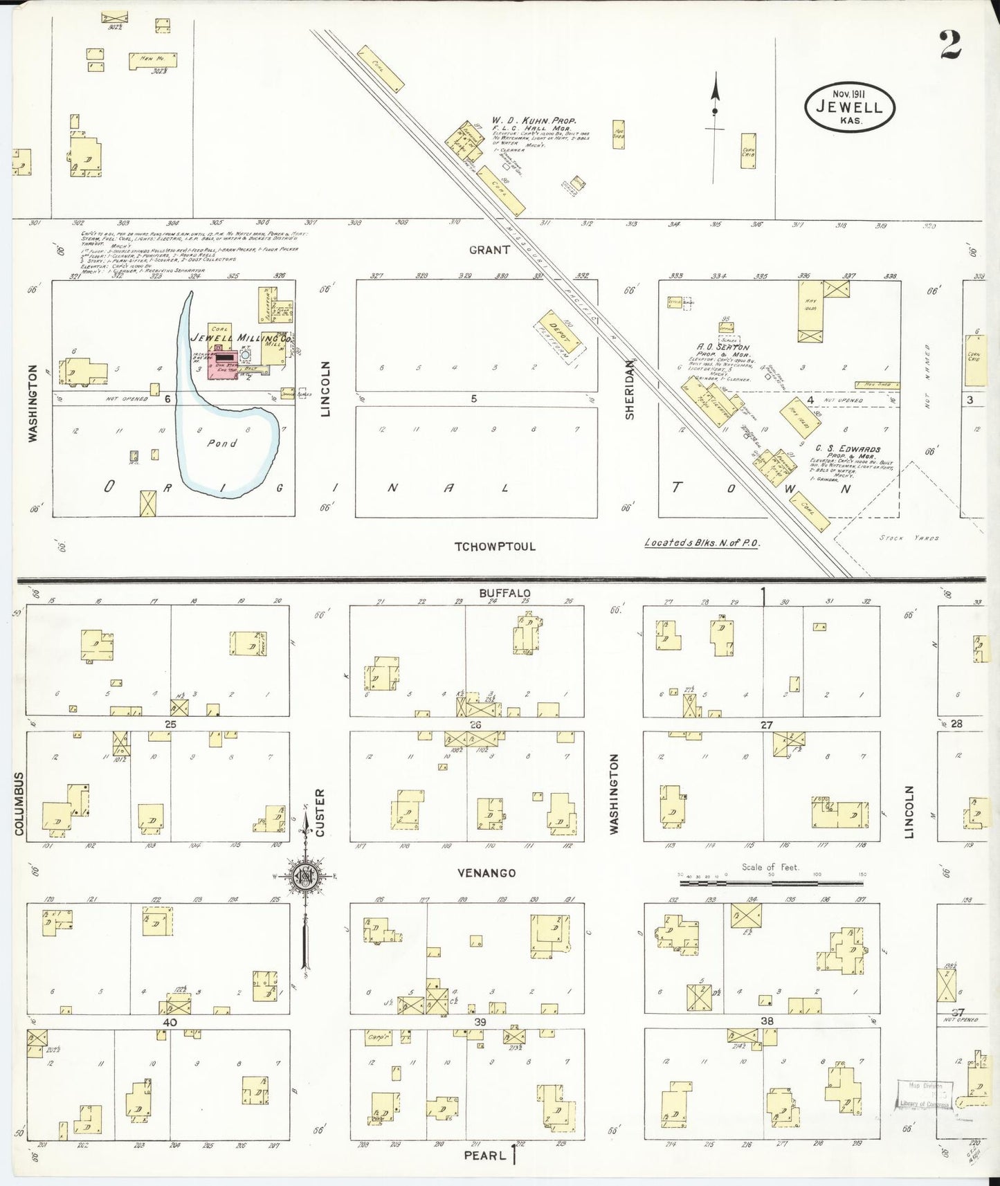 Sanborn Fire Insurance Map from Jewell, Jewell County, Kansas (1911), Sheet #0002 - Complete Map Set gallery image, historic Sanborn map, vintage wall art, Kansas Kansas