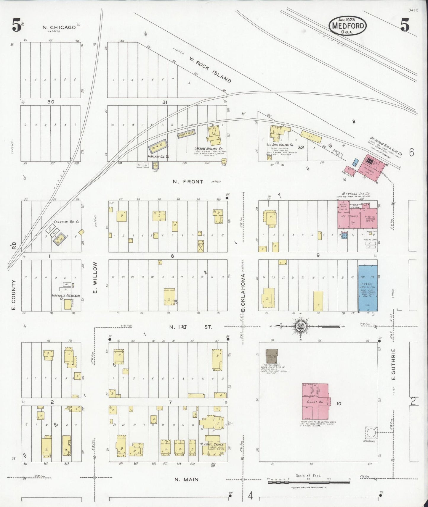 Sanborn Fire Insurance Map from Medford, Grant County, Oklahoma (1928), Sheet #0005 - Historic Sanborn Fire Insurance Map Print, vintage old map wall art, antique decor, genealogy gift, Oklahoma Oklahoma map