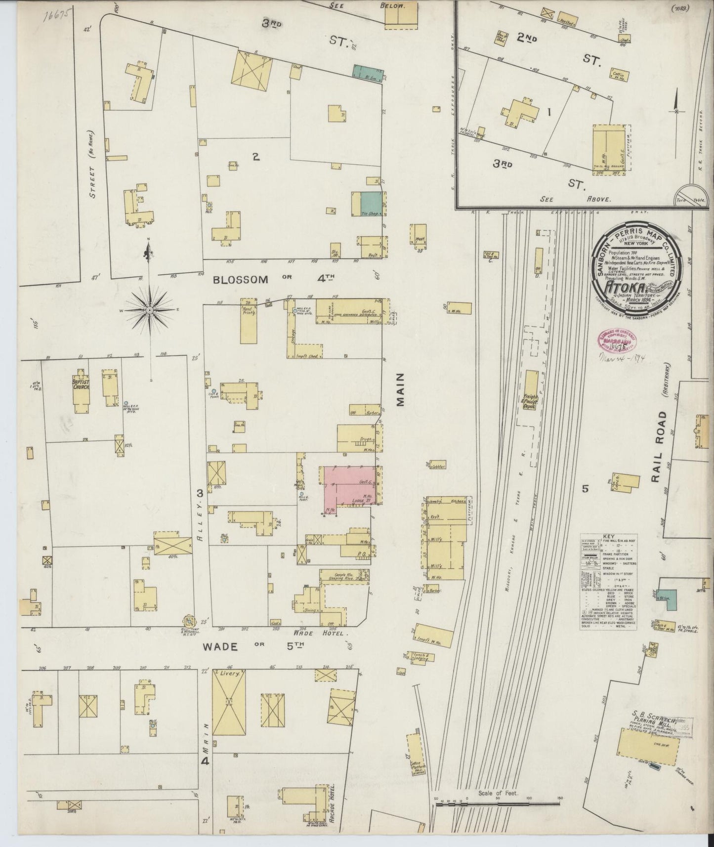 Sanborn Fire Insurance Map from Atoka, Atoka County, Oklahoma (1894), Sheet #0001 - Historic Sanborn Fire Insurance Map Print, vintage old map wall art, antique decor, genealogy gift, Oklahoma Oklahoma map