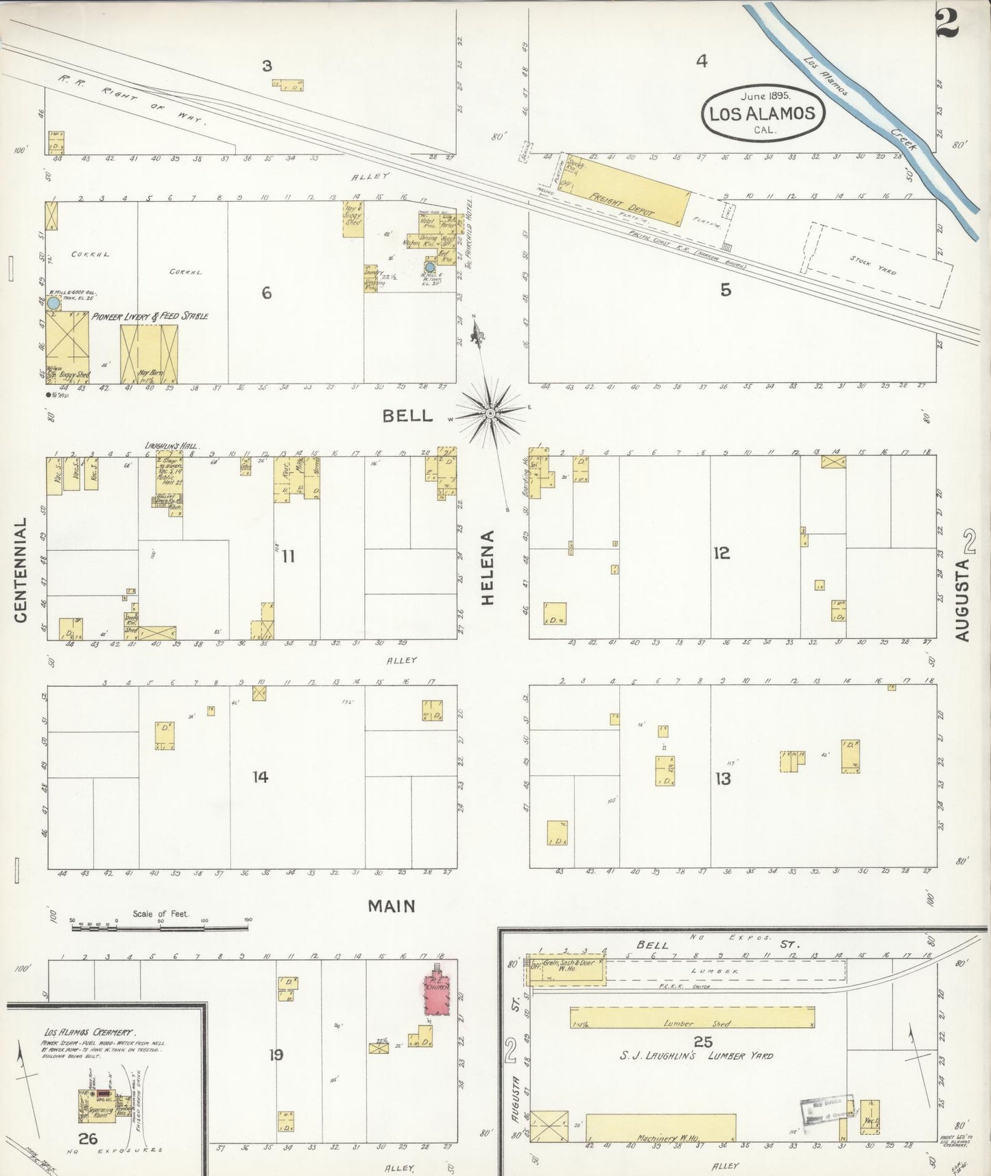 Sanborn Fire Insurance Map from Los Alamos, Santa Barbara County, California (1895), Sheet #0002 - Historic Sanborn Fire Insurance Map Print, vintage old map wall art, antique decor, genealogy gift, California California map