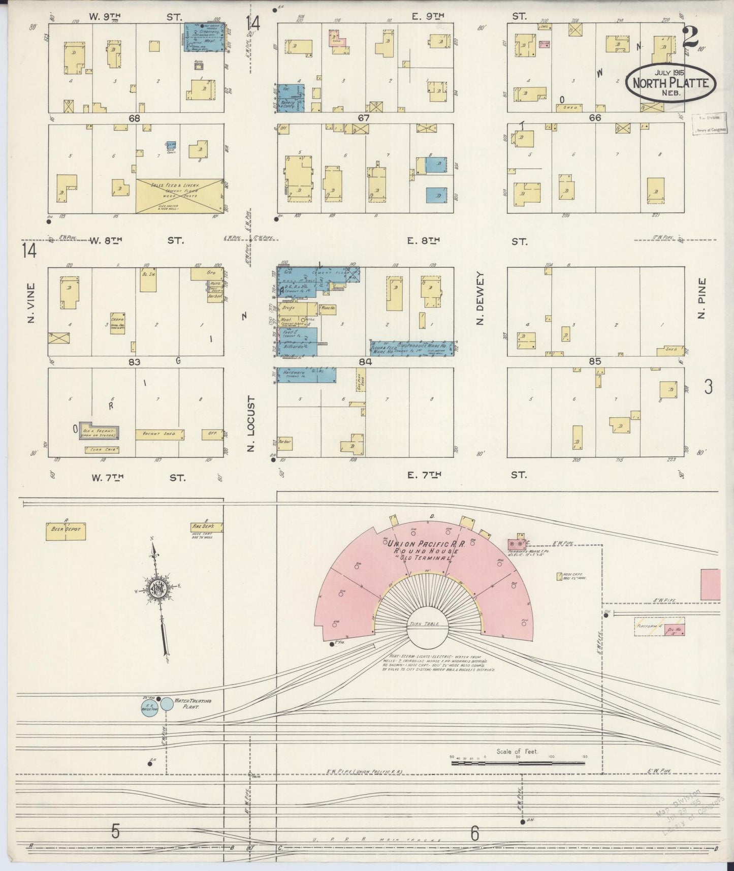 Sanborn Fire Insurance Map from North Platte, Lincoln County, Nebraska (1915), Sheet #0002 - Historic Sanborn Fire Insurance Map Print, vintage old map wall art, antique decor, genealogy gift, Nebraska Nebraska map