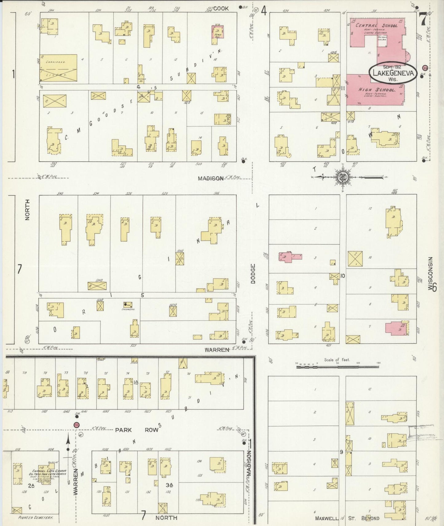 Sanborn Fire Insurance Map from Lake Geneva, Walworth County, Wisconsin (1912), Sheet #0007 - Historic Sanborn Fire Insurance Map Print, vintage old map wall art, antique decor, genealogy gift, Wisconsin Wisconsin map