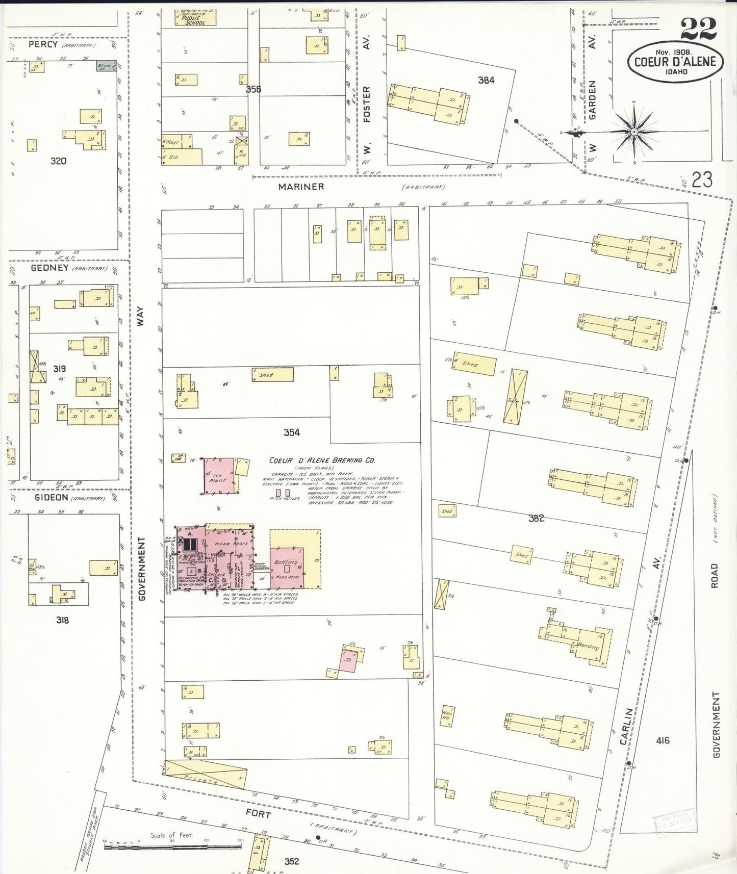 Sanborn Fire Insurance Map from Coeur D'alene, Kootenai County, Idaho (1908), Sheet #0022 - Historic Sanborn Fire Insurance Map Print, vintage old map wall art, antique decor, genealogy gift, Idaho Idaho map