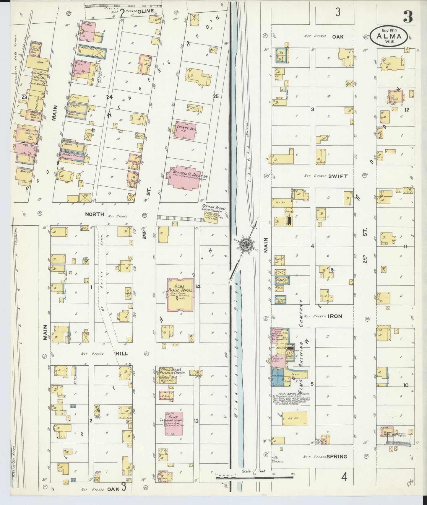 Sanborn Fire Insurance Map from Alma, Buffalo County, Wisconsin (1910), Sheet #0003 - Historic Sanborn Fire Insurance Map Print, vintage old map wall art, antique decor, genealogy gift, Wisconsin Wisconsin map