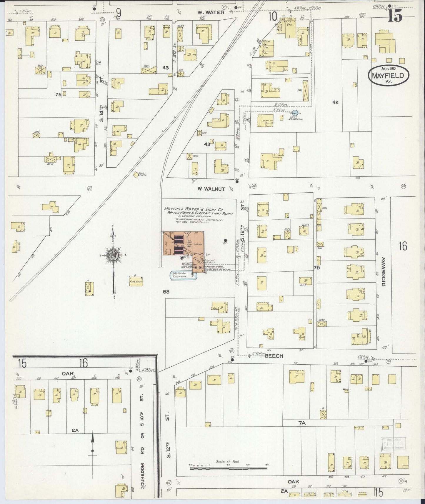 Sanborn Fire Insurance Map from Mayfield, Graves County, Kentucky (1910), Sheet #0015 - Historic Sanborn Fire Insurance Map Print, vintage old map wall art, antique decor, genealogy gift, Kentucky Kentucky map