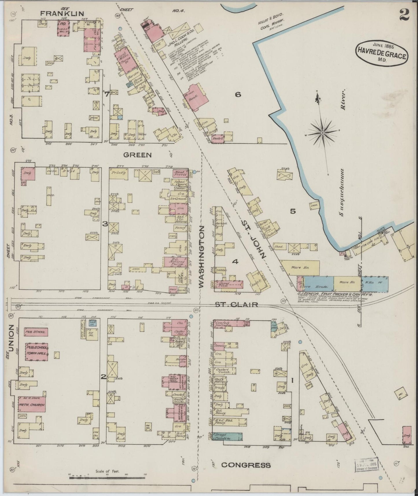 Sanborn Fire Insurance Map from Havre De Grace, Harford County, Maryland (1885), Sheet #0002 - Historic Sanborn Fire Insurance Map Print, vintage old map wall art