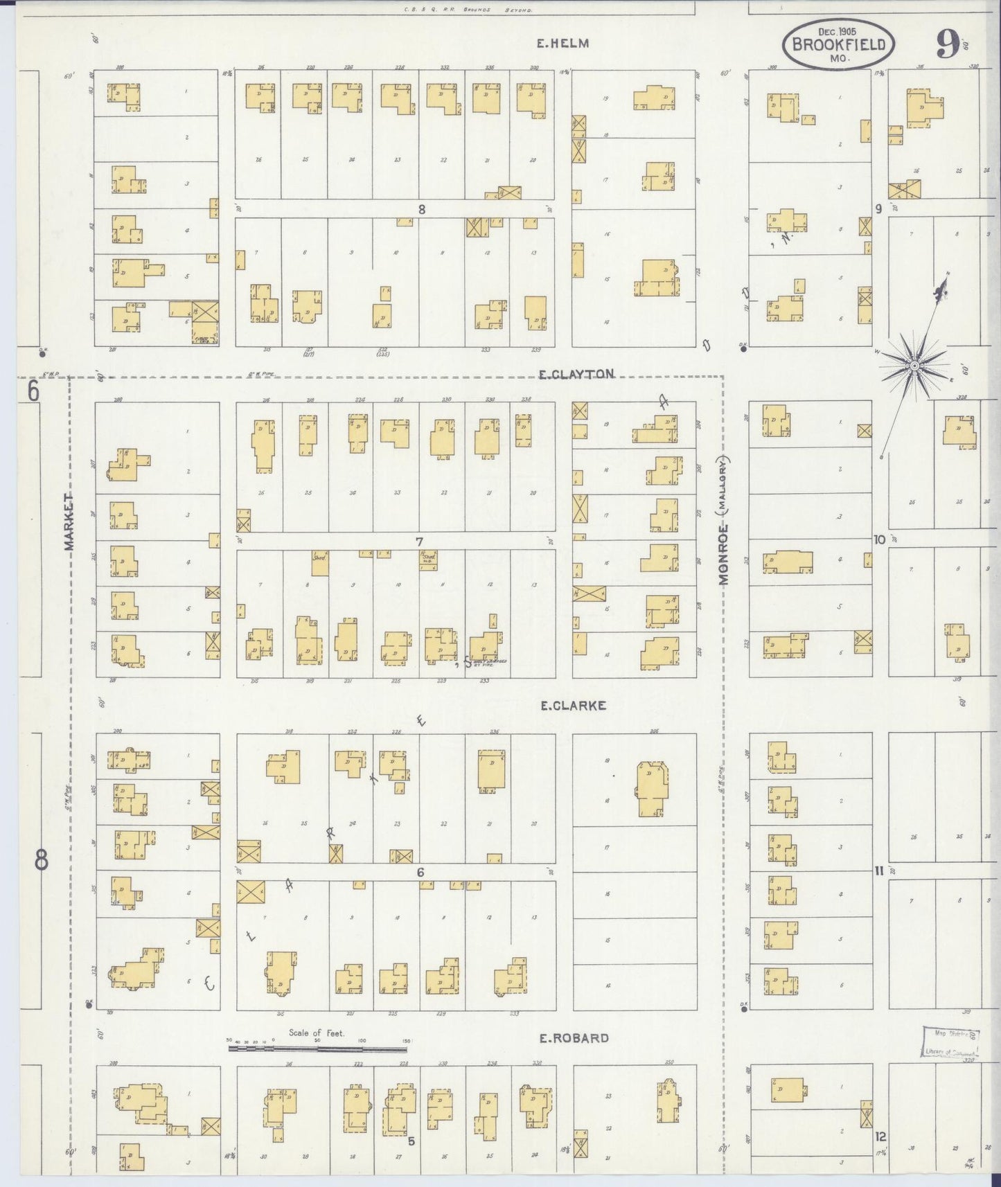 Sanborn Fire Insurance Map from Brookfield, Linn County, Missouri (1905), Sheet #0009 - Complete Map Set gallery image, historic Sanborn map, vintage wall art, Missouri Missouri