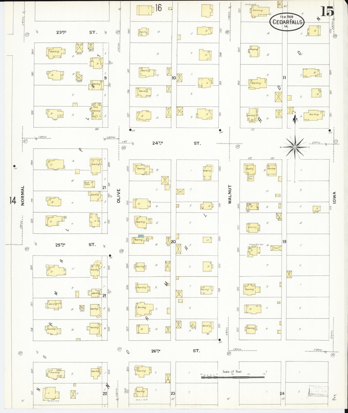 Sanborn Fire Insurance Map from Cedar Falls, Black Hawk County, Iowa (1909), Sheet #0015 - Historic Sanborn Fire Insurance Map Print, vintage old map wall art