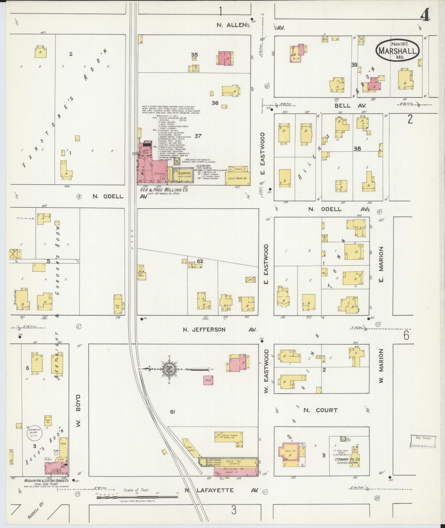Sanborn Fire Insurance Map from Marshall, Saline County, Missouri (1917), Sheet #0004 - Historic Sanborn Fire Insurance Map Print, vintage old map wall art, antique decor, genealogy gift, Missouri Missouri map