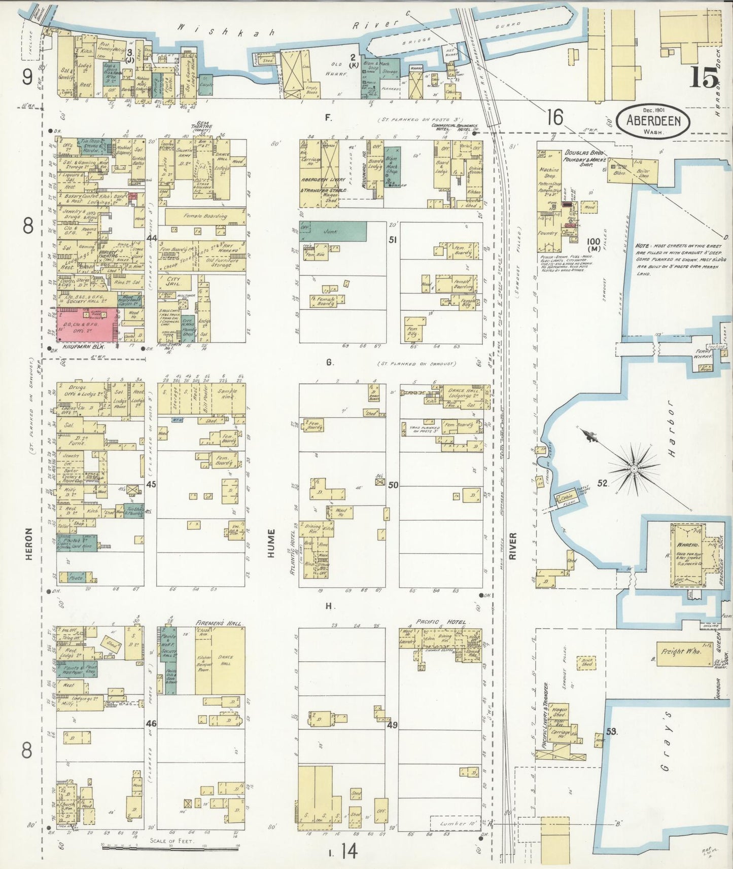 Sanborn Fire Insurance Map from Aberdeen, Grays Harbor County, Washington (1901), Sheet #0015 - Historic Sanborn Fire Insurance Map Print, vintage old map wall art, antique decor, genealogy gift, Washington Washington map