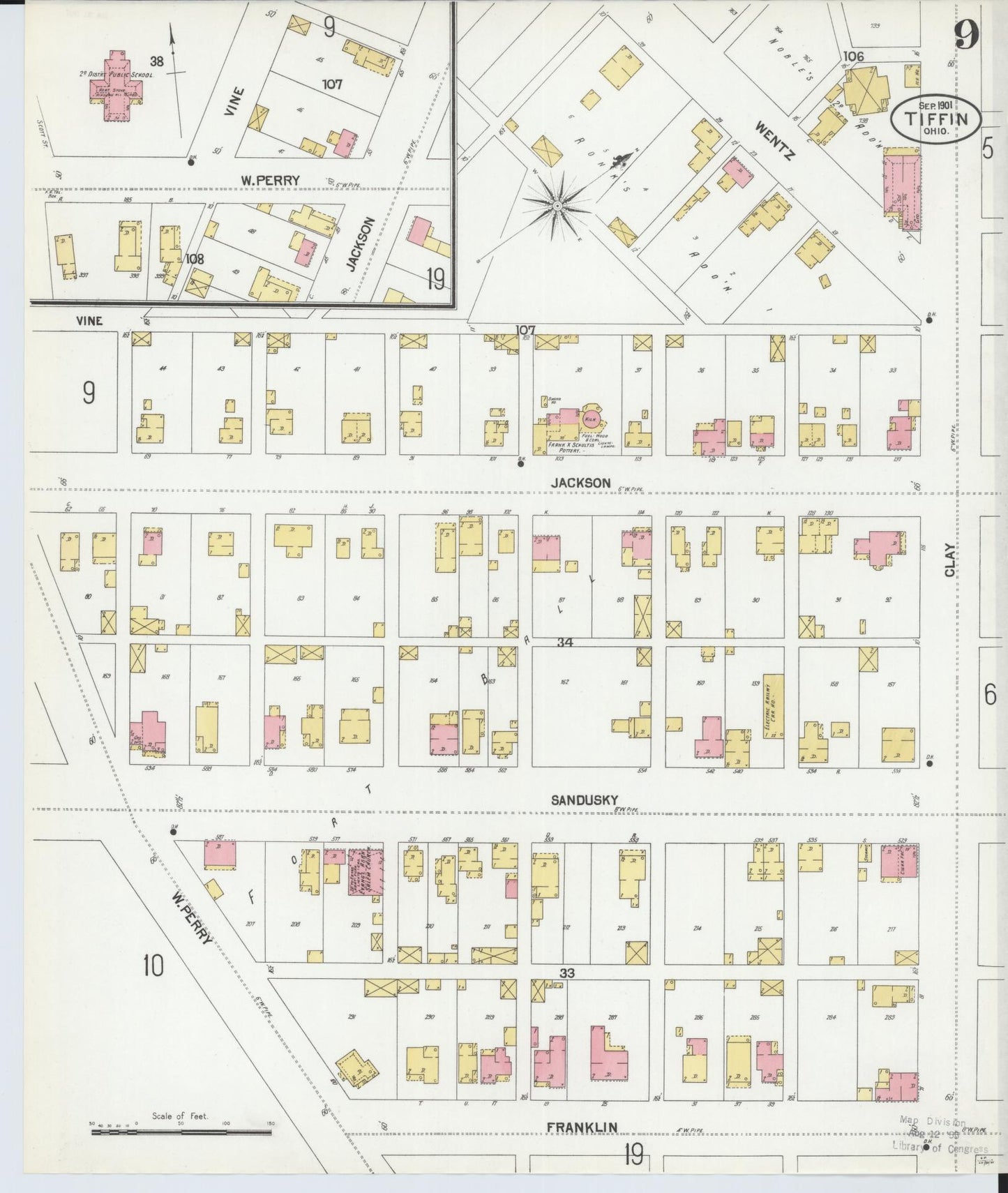 Sanborn Fire Insurance Map from Tiffin, Seneca County, Ohio (1901), Sheet #0009 - Historic Sanborn Fire Insurance Map Print, vintage old map wall art, antique decor, genealogy gift, Ohio Ohio map