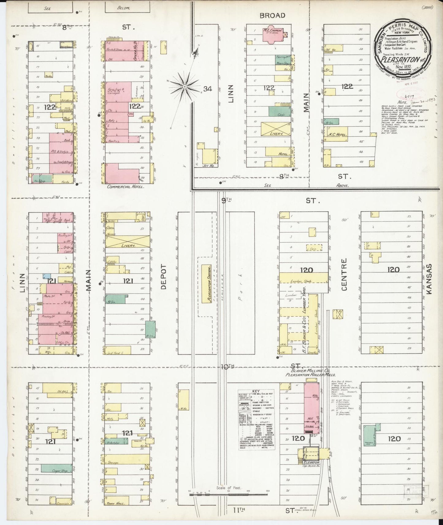 Sanborn Fire Insurance Map from Pleasanton, Linn County, Kansas (1892), Sheet #0001 - Historic Sanborn Fire Insurance Map Print, vintage old map wall art, antique decor, genealogy gift, Kansas Kansas map