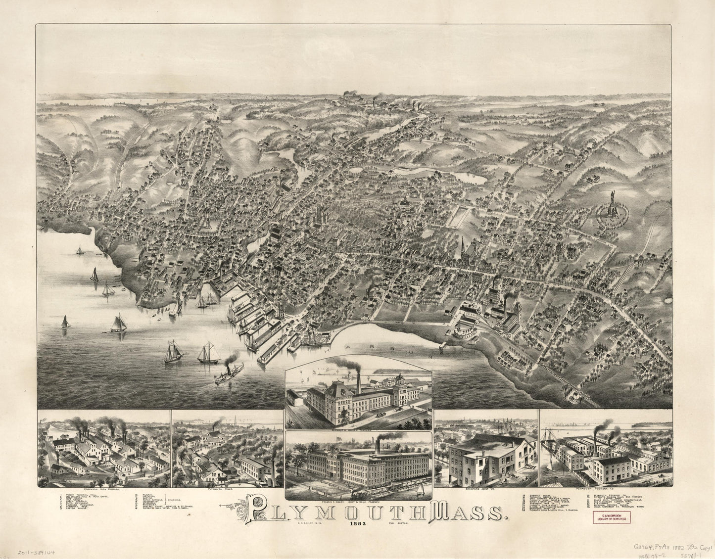Plymouth, Mass., 1882. (1882) – Historic Bird’s-Eye View Panorama Print