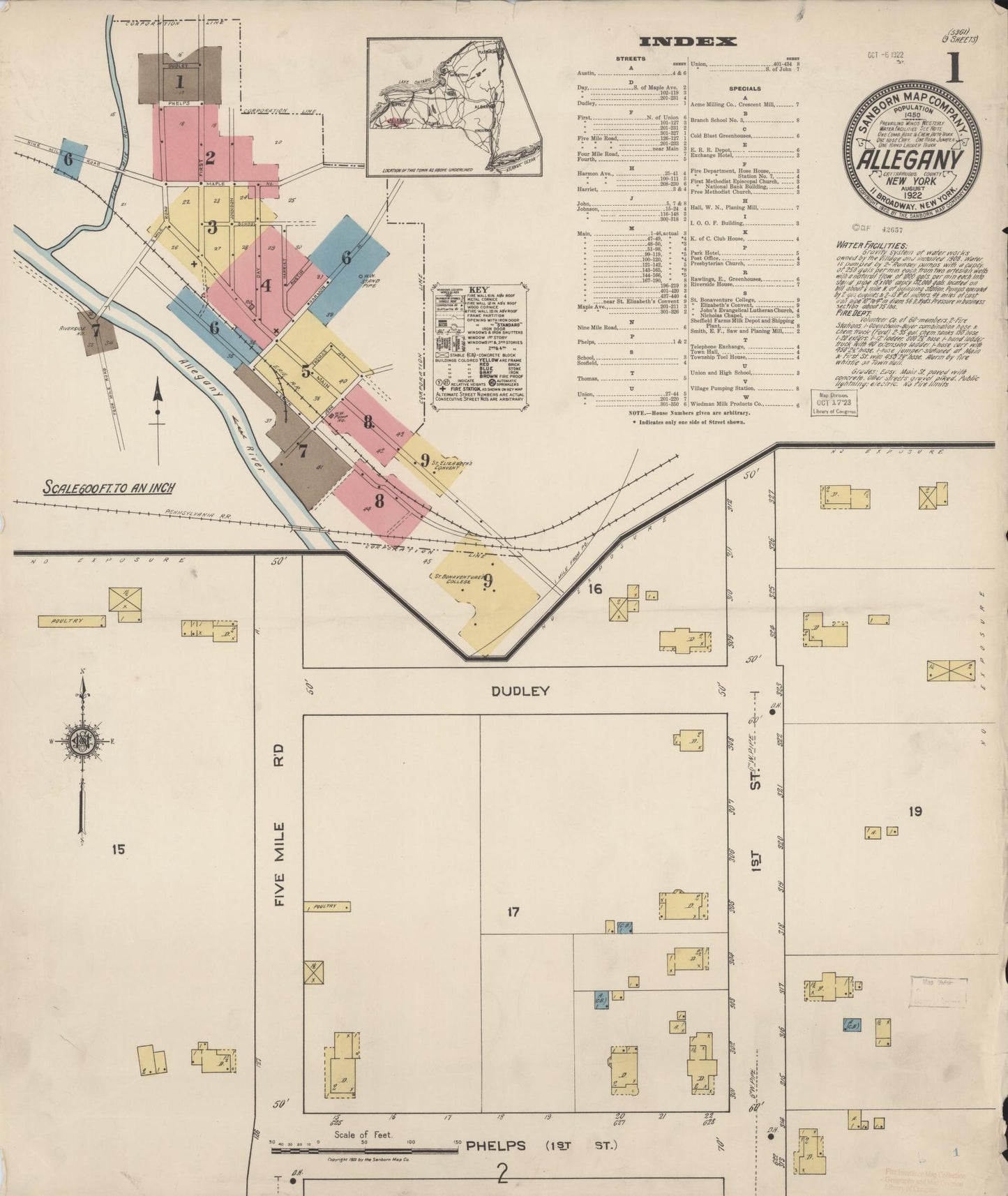 Sanborn Fire Insurance Map from Allegany, Cattaraugus County, New York. (1922) – Historic Sanborn Fire Insurance Map Print