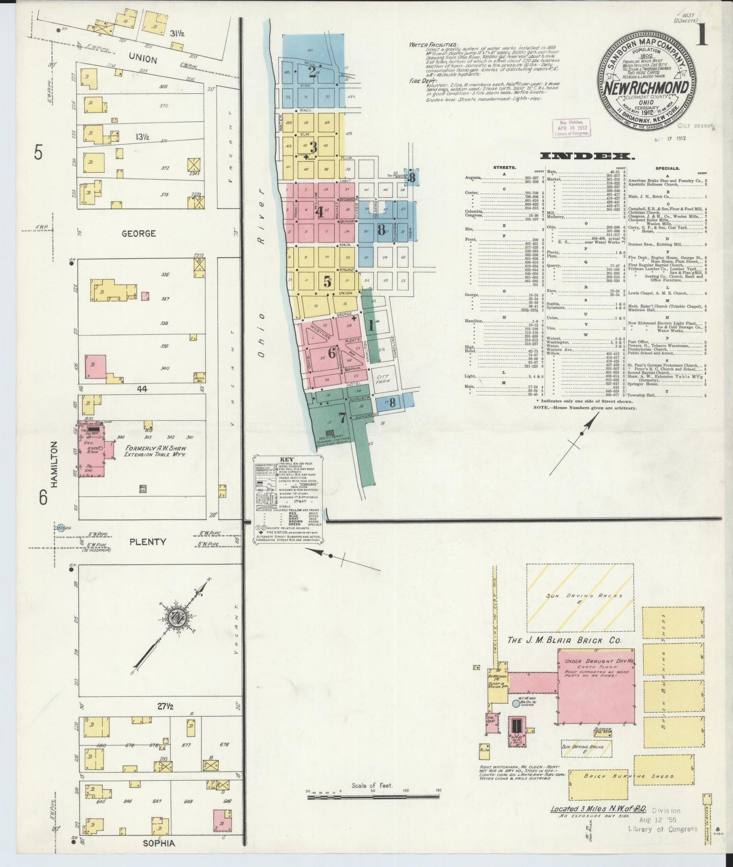 Sanborn Fire Insurance Map from New Richmond, Clermont County, Ohio (1912), Sheet #0001 - Historic Sanborn Fire Insurance Map Print, vintage old map wall art, antique decor, genealogy gift, Ohio Ohio map