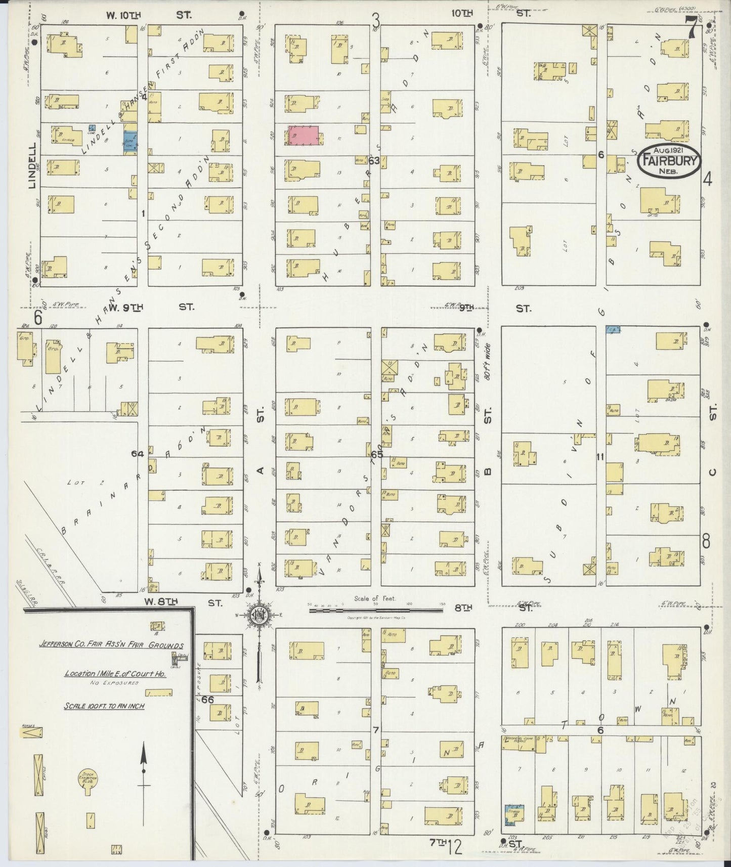 Sanborn Fire Insurance Map from Fairbury, Jefferson County, Nebraska (1921), Sheet #0007 - Historic Sanborn Fire Insurance Map Print, vintage old map wall art, antique decor, genealogy gift, Nebraska Nebraska map
