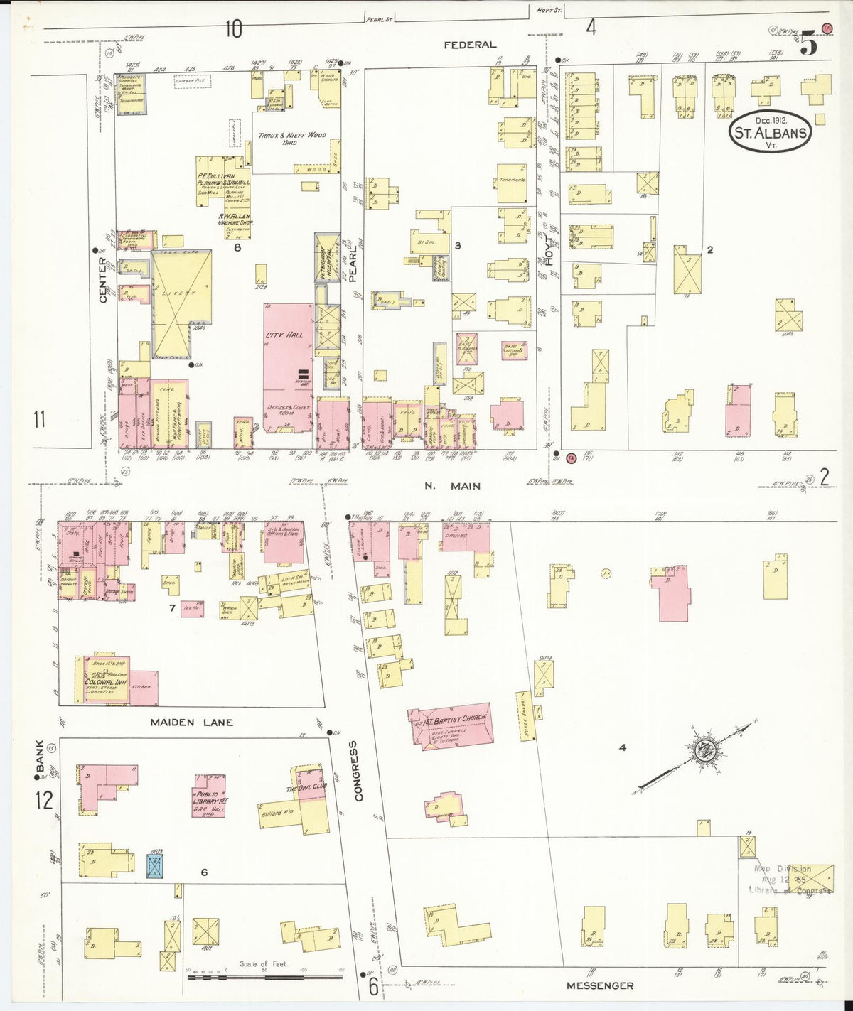Sanborn Fire Insurance Map from Saint Albans, Franklin County, Vermont (1912), Sheet #0005 - Historic Sanborn Fire Insurance Map Print, vintage old map wall art, antique decor, genealogy gift, Vermont Vermont map