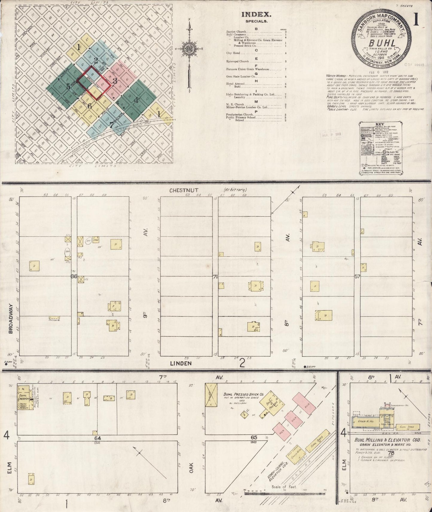 Sanborn Fire Insurance Map from Buhl, Twin Falls County, Idaho (1911), Sheet #0001 - Historic Sanborn Fire Insurance Map Print, vintage old map wall art, antique decor, genealogy gift, Falls Idaho map