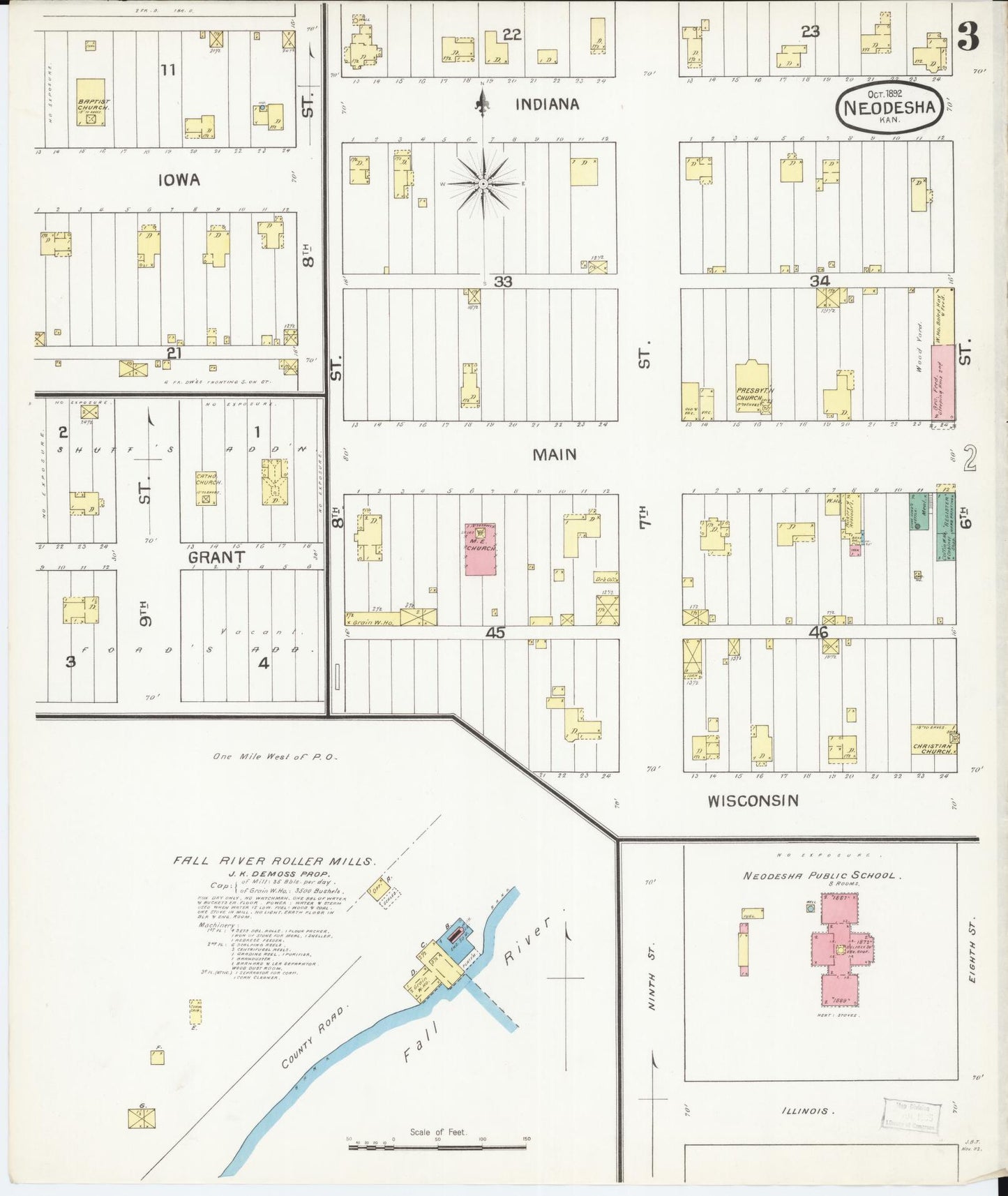Sanborn Fire Insurance Map from Neodesha, Wilson County, Kansas (1892), Sheet #0003 - Historic Sanborn Fire Insurance Map Print, vintage old map wall art, antique decor, genealogy gift, Kansas Kansas map