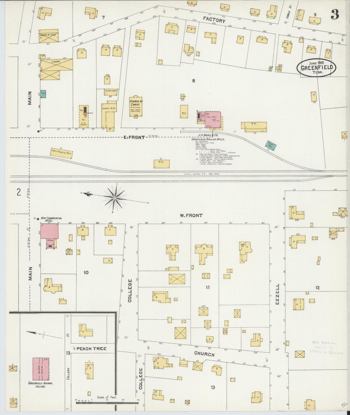 Sanborn Fire Insurance Map from Greenfield, Weakley County, Tennessee (1905), Sheet #0003 - Historic Sanborn Fire Insurance Map Print, vintage old map wall art, antique decor, genealogy gift, Tennessee Tennessee map