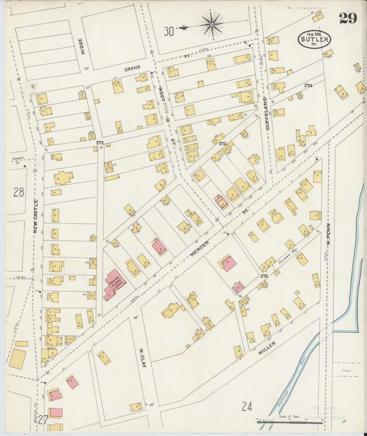 Sanborn Fire Insurance Map from Butler, Butler County, Pennsylvania (1906), Sheet #0029 - Historic Sanborn Fire Insurance Map Print, vintage old map wall art, antique decor, genealogy gift, Pennsylvania Pennsylvania map