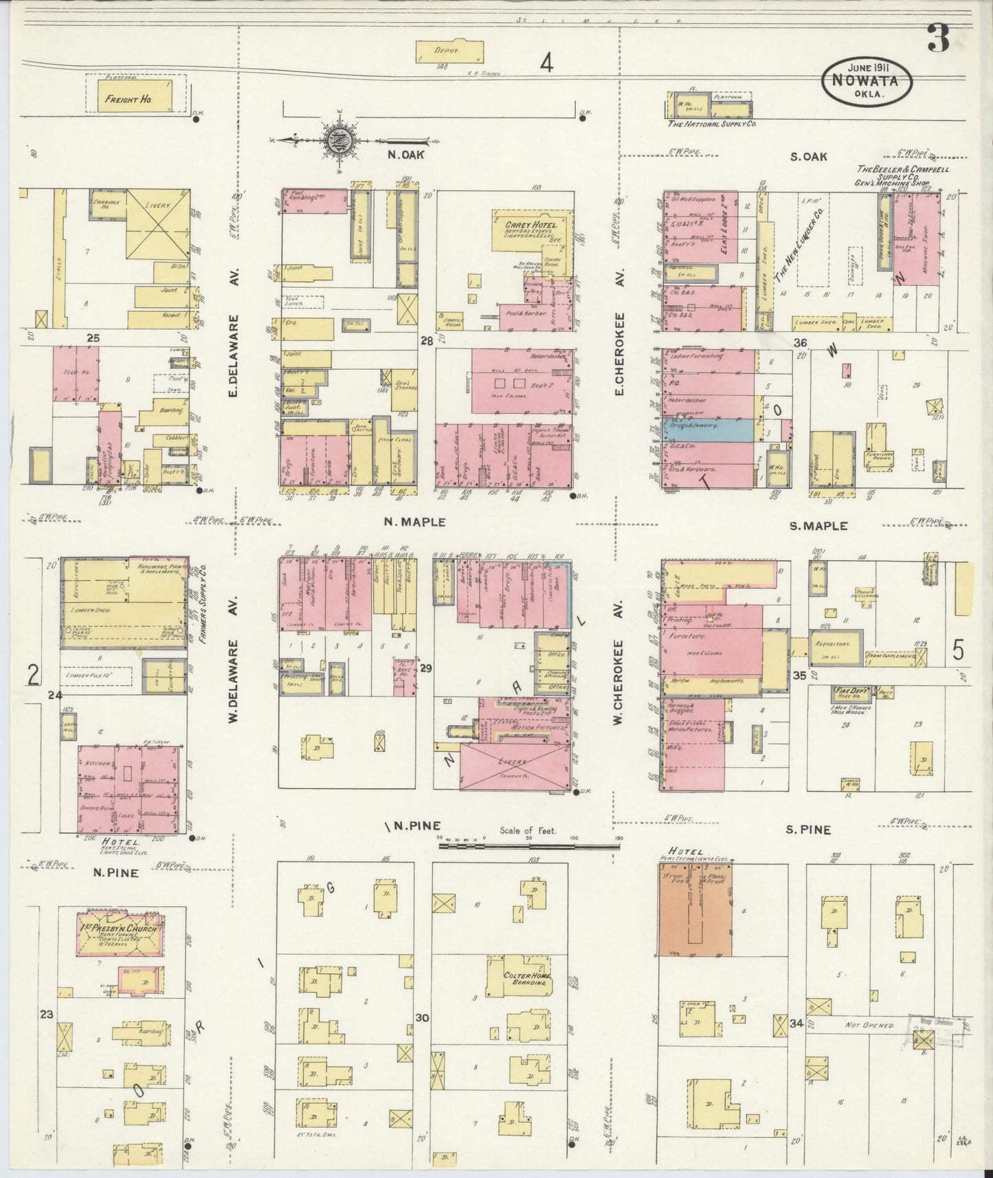 Sanborn Fire Insurance Map from Nowata, Nowata County, Oklahoma (1911), Sheet #0003 - Historic Sanborn Fire Insurance Map Print, vintage old map wall art, antique decor, genealogy gift, Oklahoma Oklahoma map