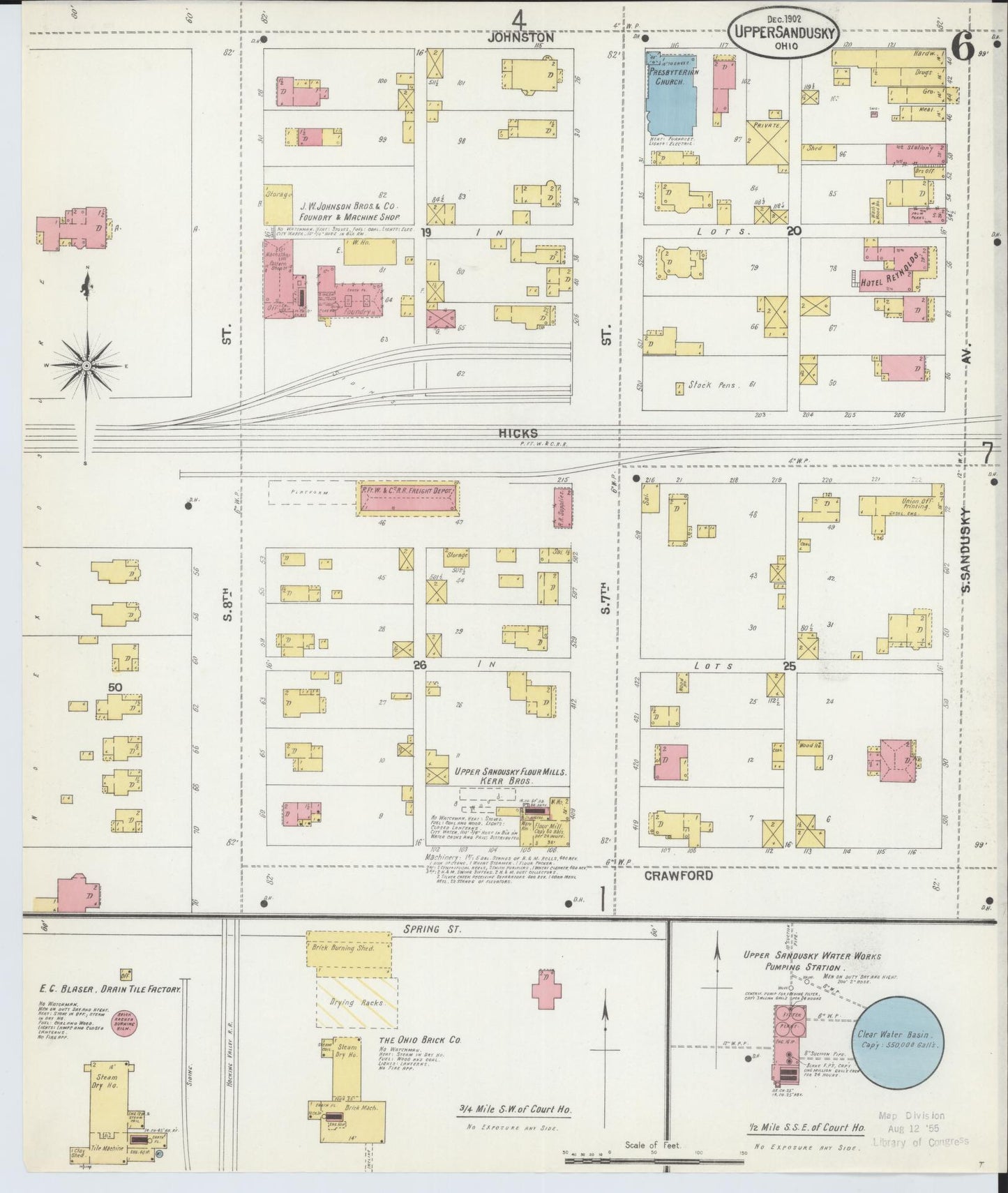 Sanborn Fire Insurance Map from Upper Sandusky, Wyandot County, Ohio (1902), Sheet #0006 - Historic Sanborn Fire Insurance Map Print, vintage old map wall art, antique decor, genealogy gift, Ohio Ohio map