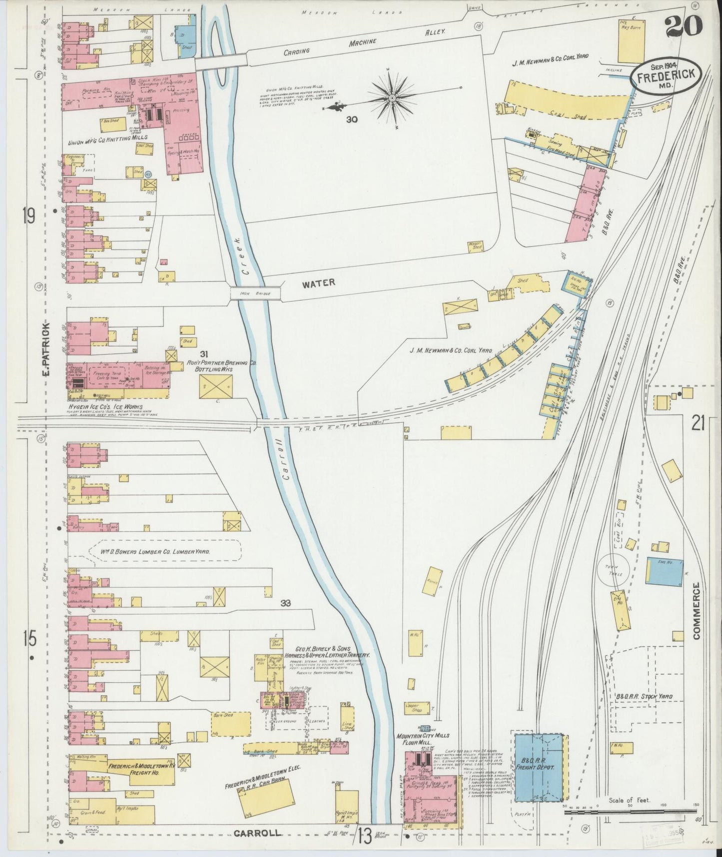 Frederick, Maryland - 1904 - Sanborn Fire Insurance Map, Sheet #0020 - Historic Sanborn Fire Insurance Map Print, Frederick Maryland 1904 0020 vintage old map wall art