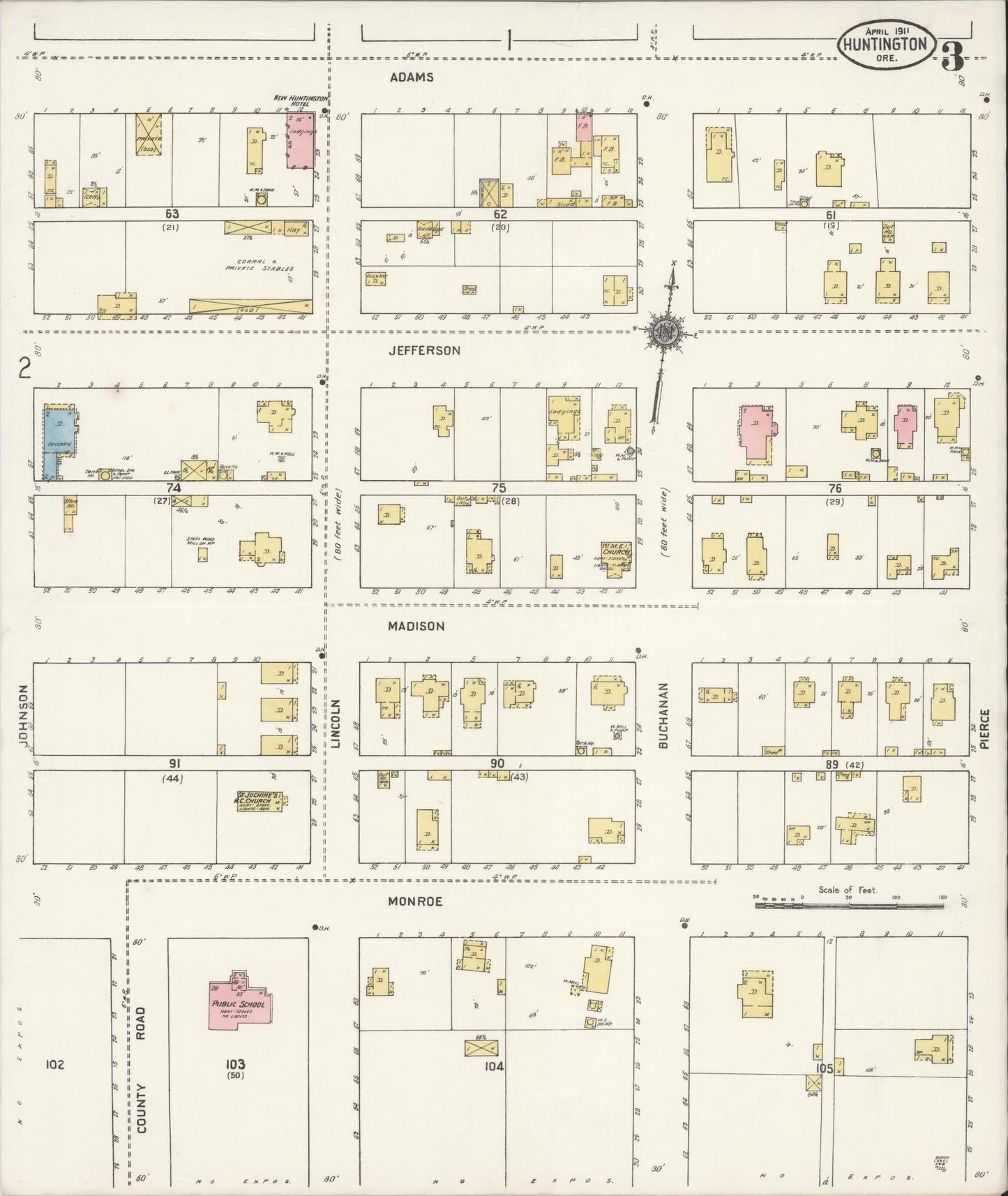 Sanborn Fire Insurance Map from Huntington, Baker County, Oregon (1911), Sheet #0003 - Complete Map Set gallery image, historic Sanborn map, vintage wall art, Oregon Oregon