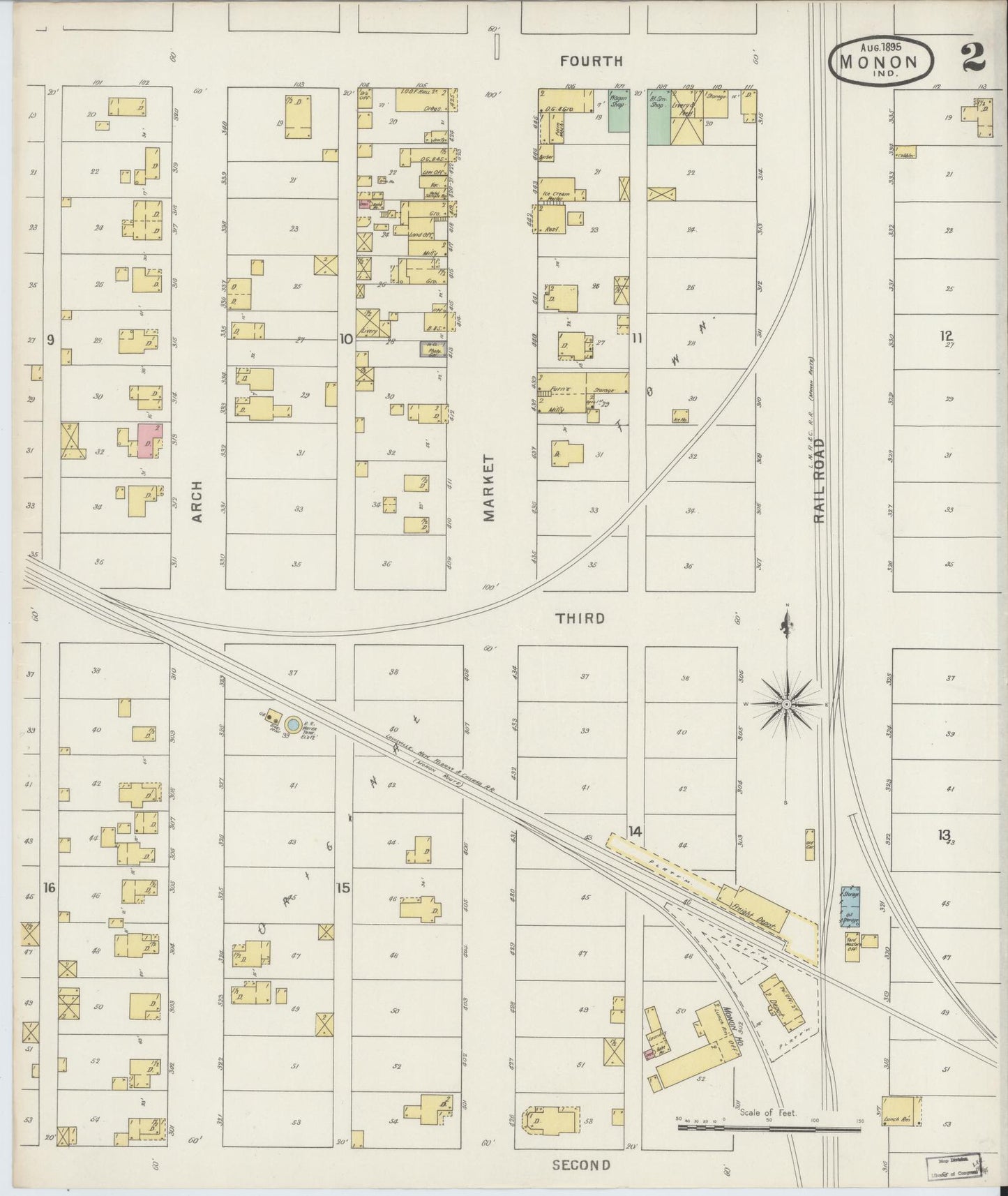 Sanborn Fire Insurance Map from Monon, White County, Indiana (1895), Sheet #0002 - Complete Map Set gallery image, historic Sanborn map, vintage wall art, Indiana Indiana