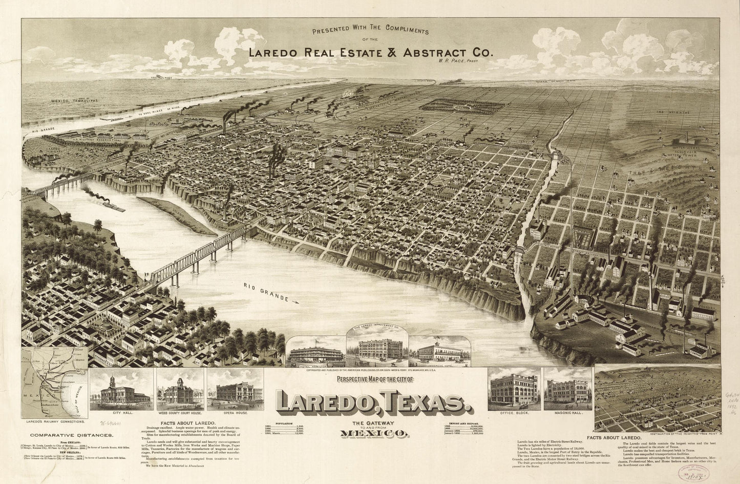 Perspective map of the city of Laredo, Texas, the Gateway to and from Mexico. (1892) – Historic Bird’s-Eye View Panorama Print