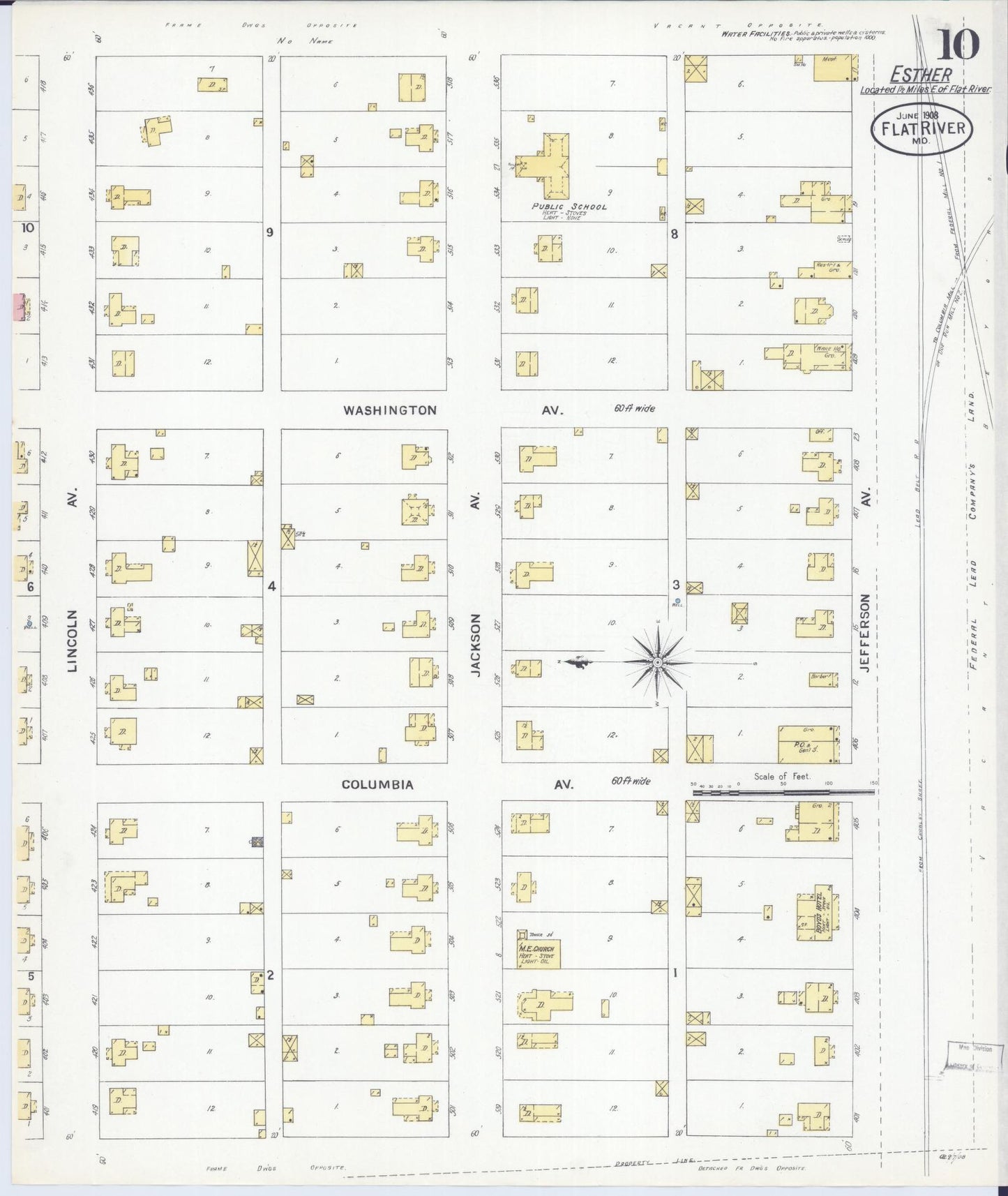 Sanborn Fire Insurance Map from Flat River, Saint Francois County, Missouri (1908), Sheet #0010 - Historic Sanborn Fire Insurance Map Print, vintage old map wall art, antique decor, genealogy gift, Missouri Missouri map