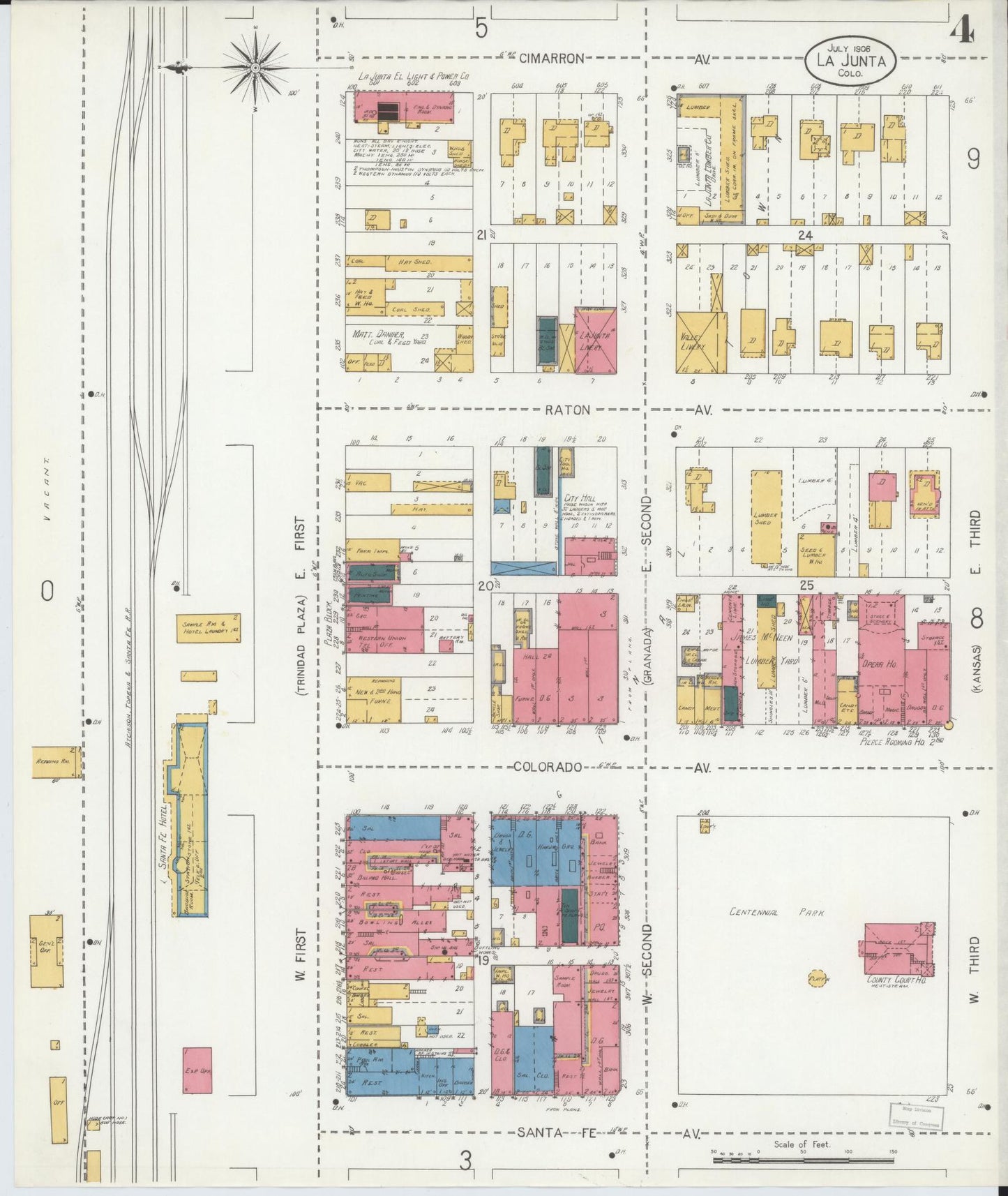 Sanborn Fire Insurance Map from La Junta, Otero County, Colorado (1906), Sheet #0004 - Historic Sanborn Fire Insurance Map Print, vintage old map wall art, antique decor, genealogy gift, Colorado Colorado map