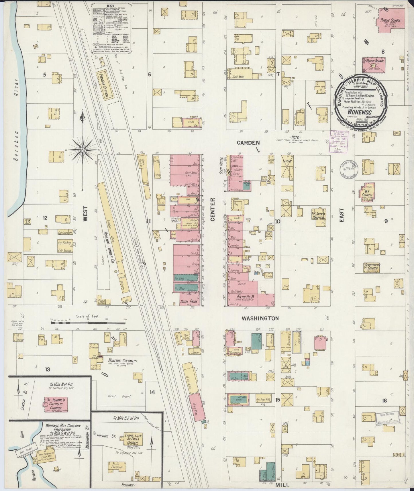 Sanborn Fire Insurance Map from Wonewoc, Juneau County, Wisconsin (1901), Sheet #0001 - Historic Sanborn Fire Insurance Map Print, vintage old map wall art, antique decor, genealogy gift, Wisconsin Wisconsin map