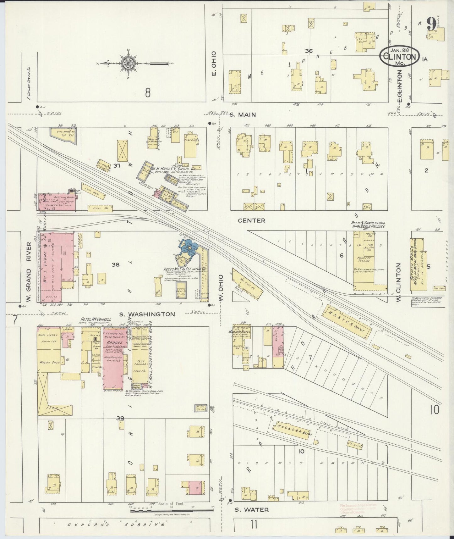 Sanborn Fire Insurance Map from Clinton, Henry County, Missouri (1918), Sheet #0009 - Historic Sanborn Fire Insurance Map Print, vintage old map wall art, antique decor, genealogy gift, Missouri Missouri map