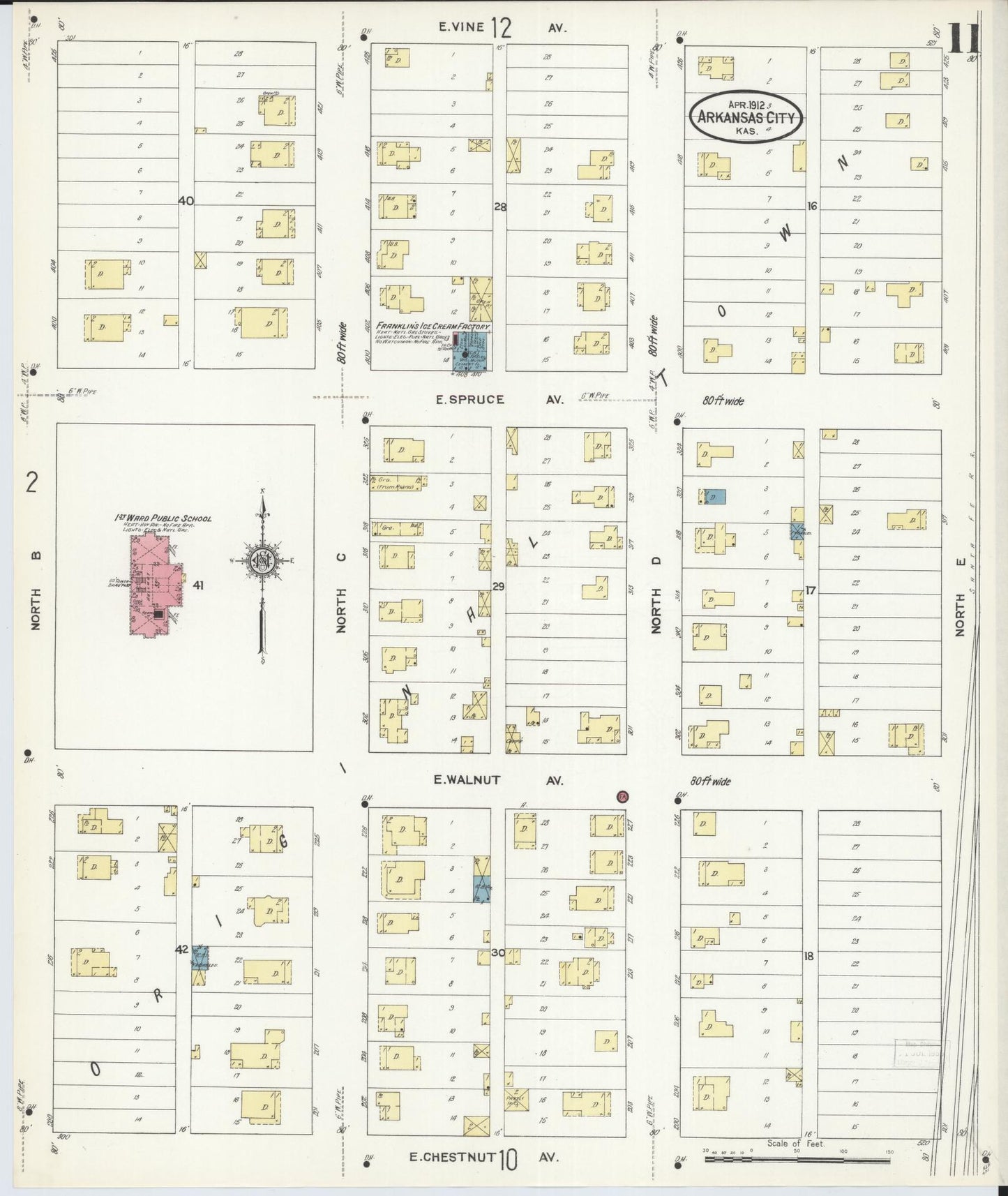 Sanborn Fire Insurance Map from Arkansas City, Cowley County, Kansas (1912), Sheet #0011 - Historic Sanborn Fire Insurance Map Print, vintage old map wall art, antique decor, genealogy gift, Arkansas Arkansas map
