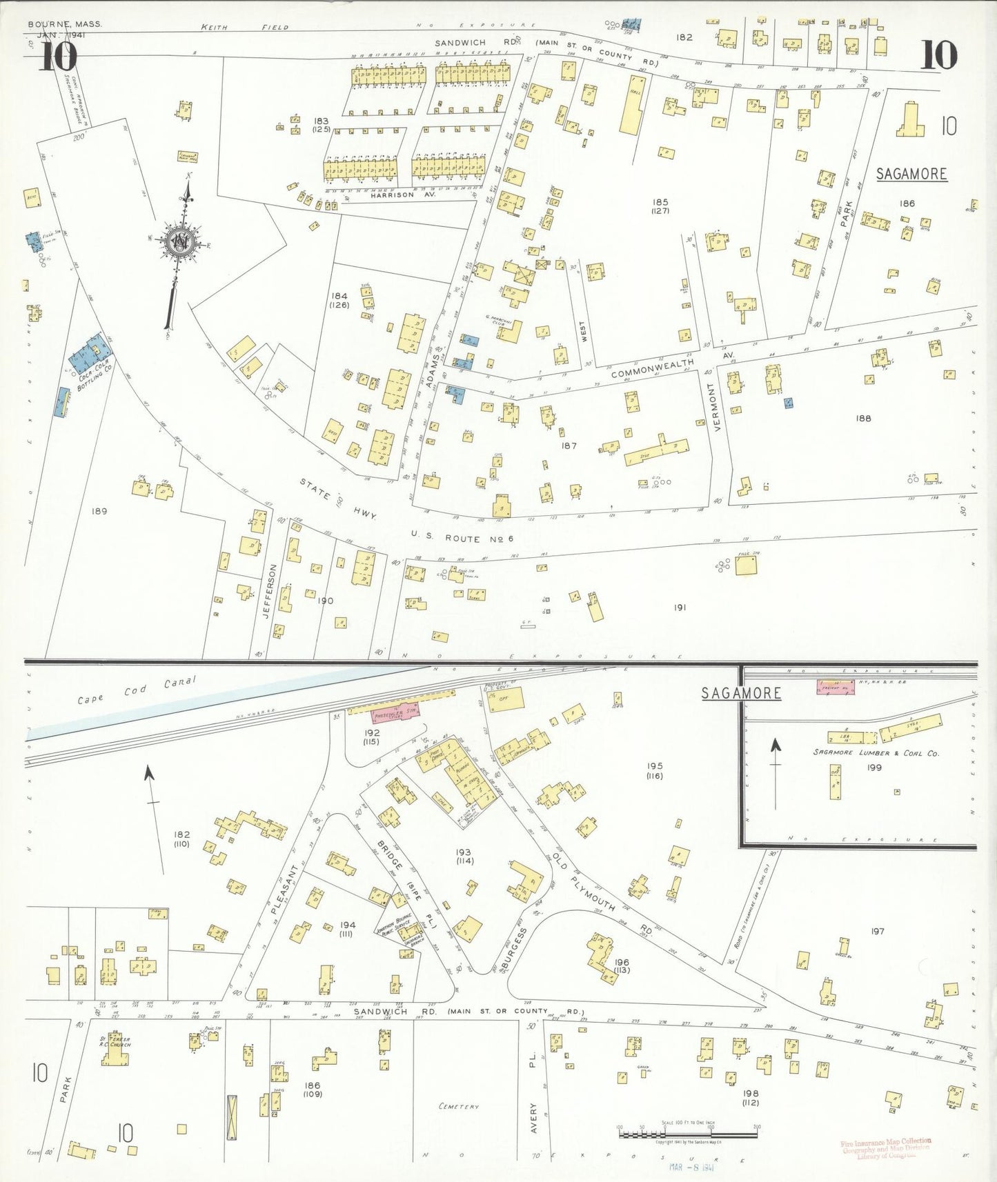 Sanborn Fire Insurance Map from Bourne, Barnstable County, Massachusetts (1941), Sheet #0010 - Historic Sanborn Fire Insurance Map Print, vintage old map wall art, antique decor, genealogy gift, Massachusetts Massachusetts map