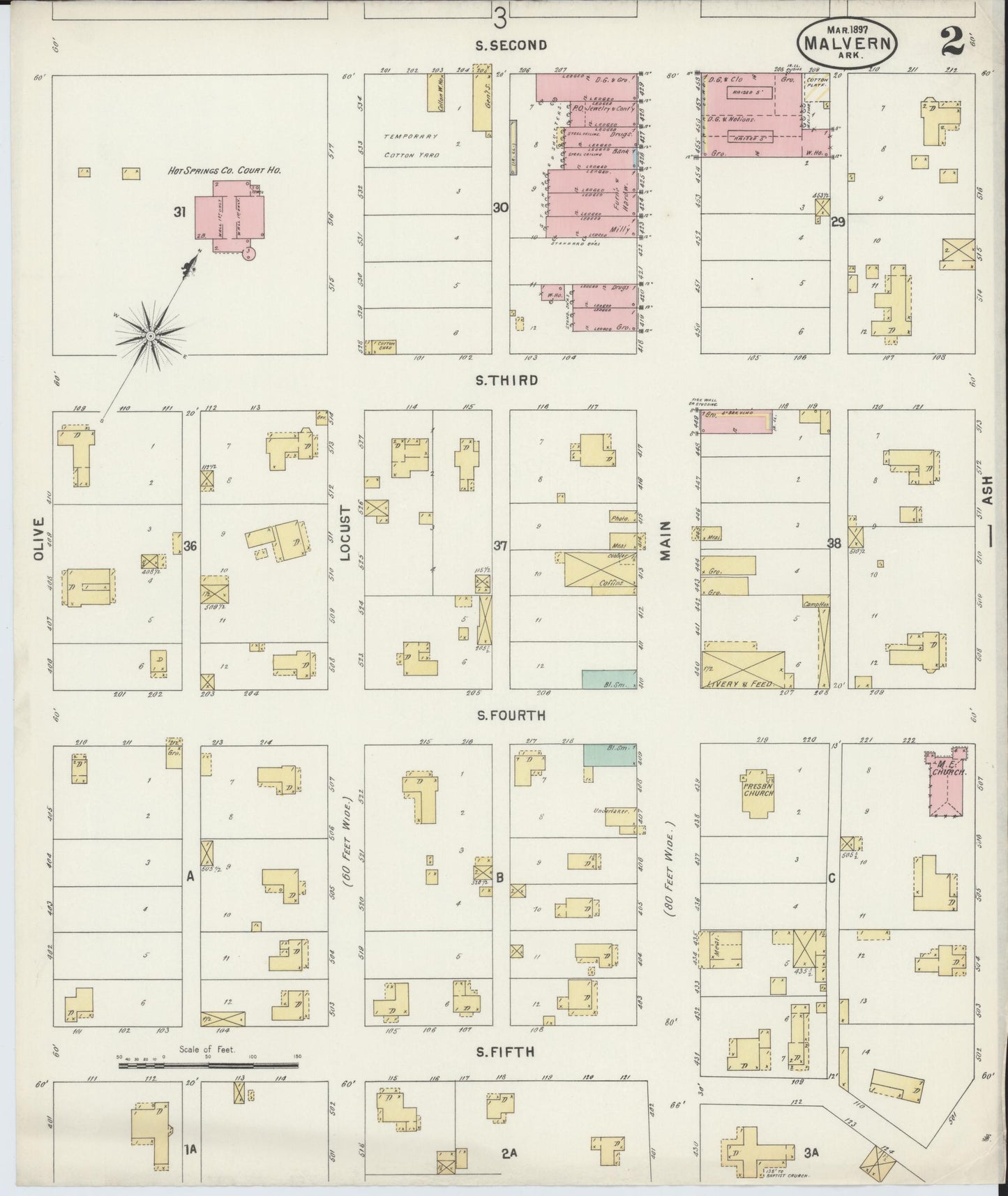 Sanborn Fire Insurance Map from Malvern, Hot Springs County, Arkansas (1897), Sheet #0002 - Historic Sanborn Fire Insurance Map Print, vintage old map wall art, antique decor, genealogy gift, Arkansas Arkansas map