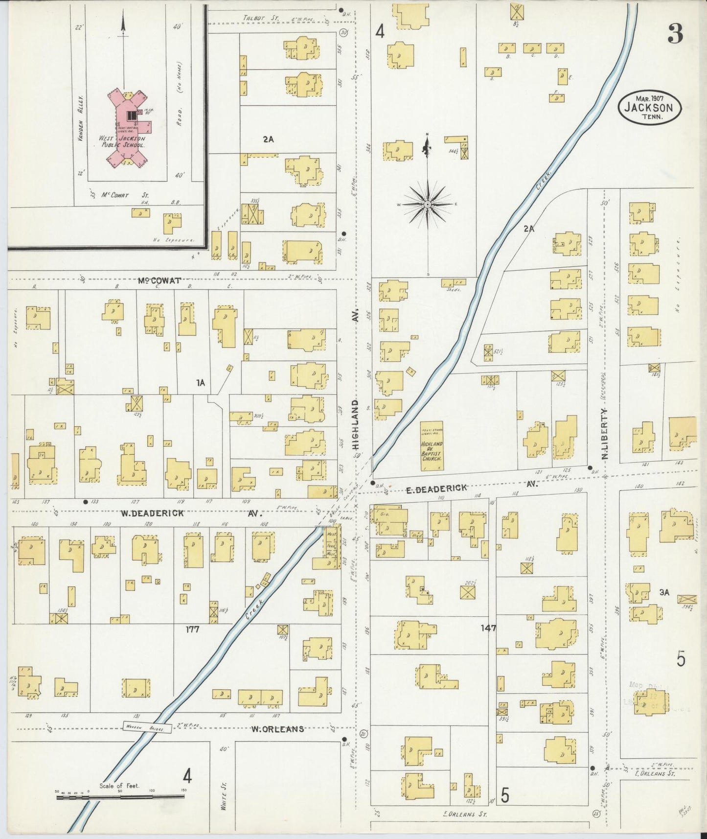 Sanborn Fire Insurance Map from Jackson, Madison County, Tennessee (1907), Sheet #0003 - Historic Sanborn Fire Insurance Map Print, vintage old map wall art, antique decor, genealogy gift, Tennessee Tennessee map