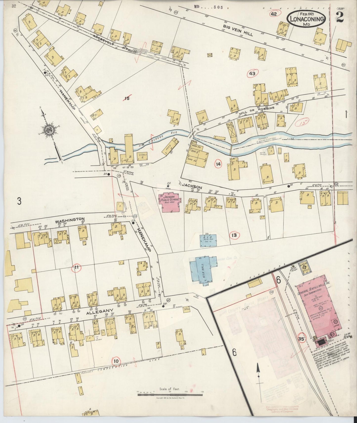 Sanborn Fire Insurance Map from Lonaconing, Allegany County, Maryland (1943), Sheet #0002 - Historic Sanborn Fire Insurance Map Print, vintage old map wall art