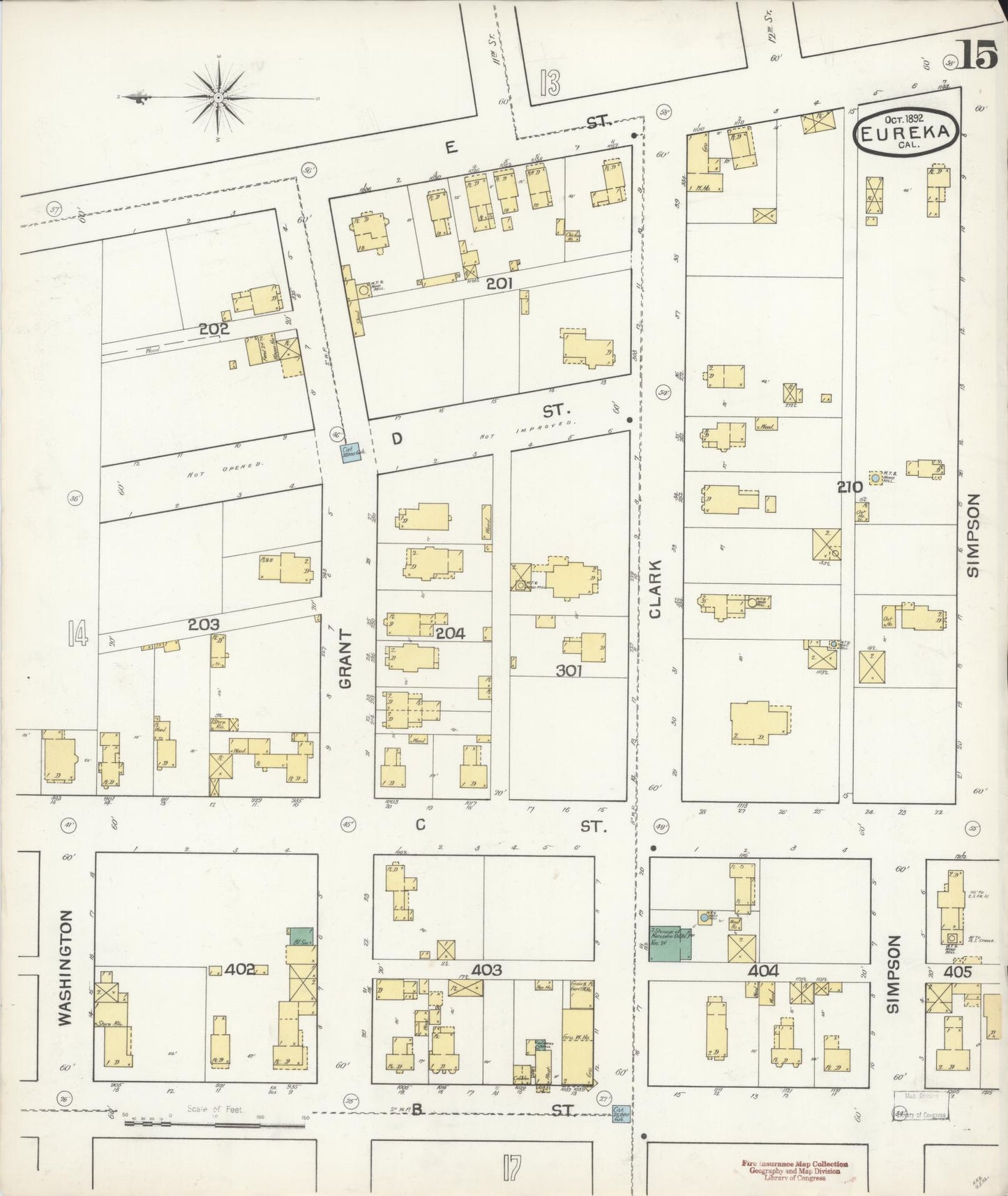 Sanborn Fire Insurance Map from Eureka, Humboldt County, California (1892), Sheet #0015 - Historic Sanborn Fire Insurance Map Print, vintage old map wall art, antique decor, genealogy gift, California California map