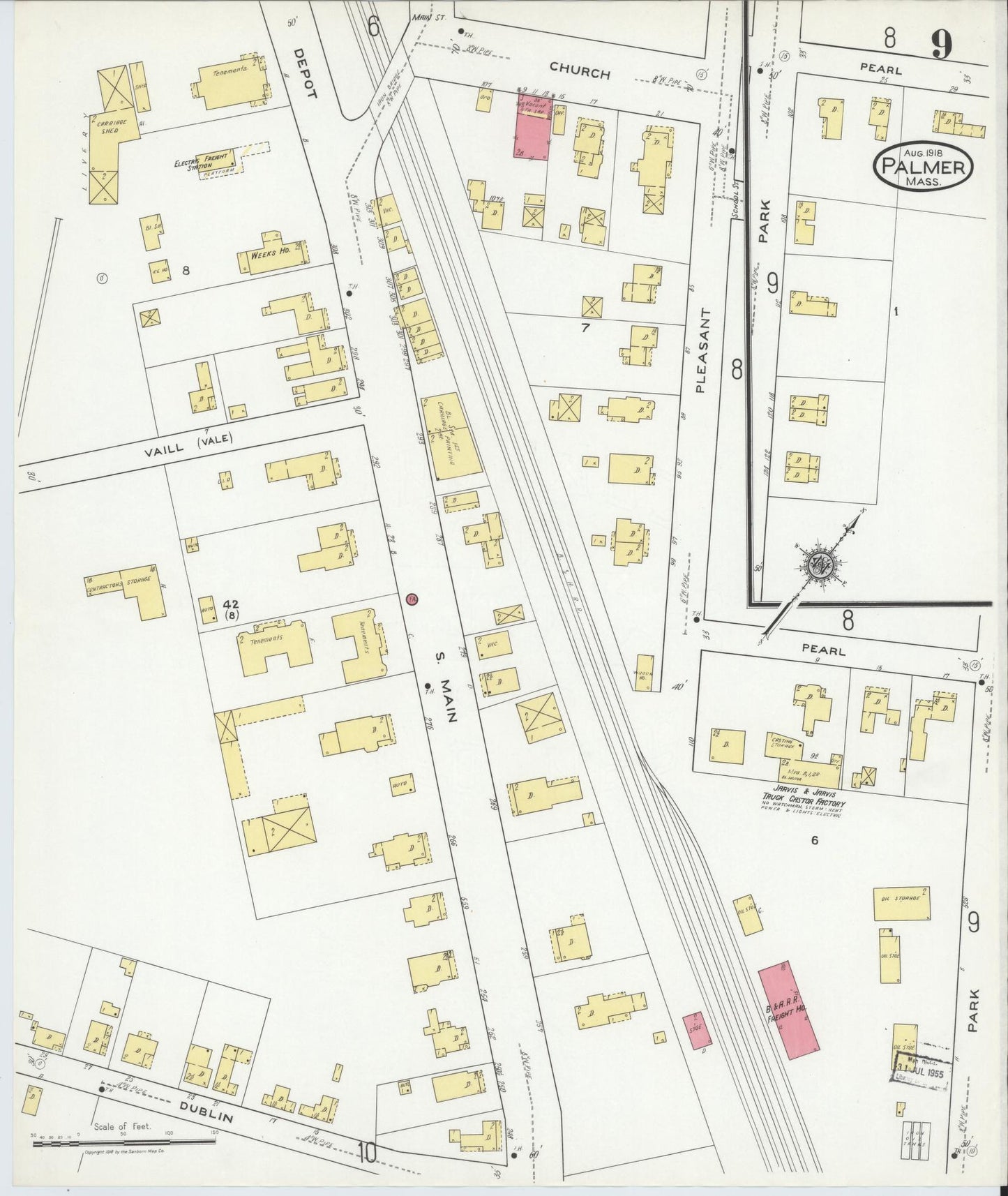 Sanborn Fire Insurance Map from Palmer, Hampden County, Massachusetts (1918), Sheet #0009 - Historic Sanborn Fire Insurance Map Print, vintage old map wall art, antique decor, genealogy gift, Massachusetts Massachusetts map