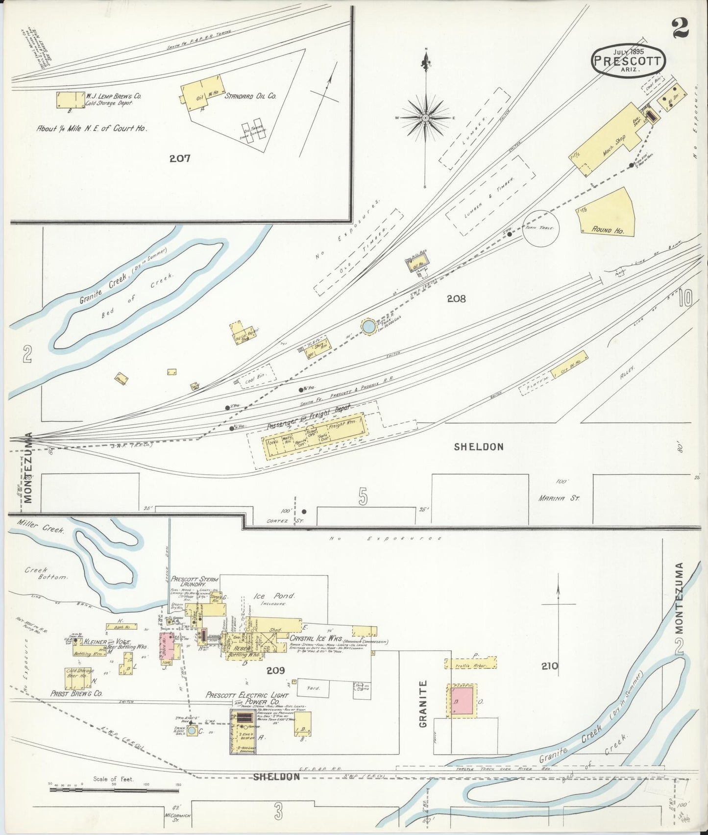 Sanborn Fire Insurance Map from Prescott, Yavapai County, Arizona (1895), Sheet #0002 - Historic Sanborn Fire Insurance Map Print, vintage old map wall art, antique decor, genealogy gift, Arizona Arizona map