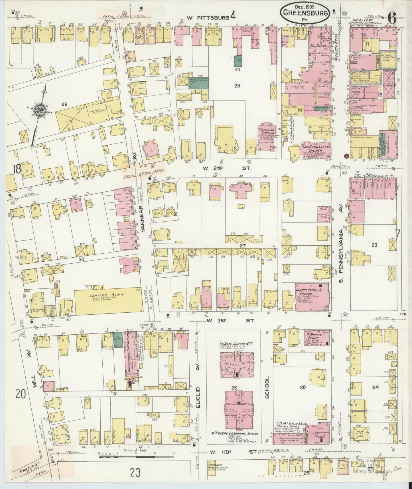 Sanborn Fire Insurance Map from Greensburg, Westmoreland County, Pennsylvania (1909), Sheet #0006 - Historic Sanborn Fire Insurance Map Print, vintage old map wall art, antique decor, genealogy gift, Pennsylvania Pennsylvania map