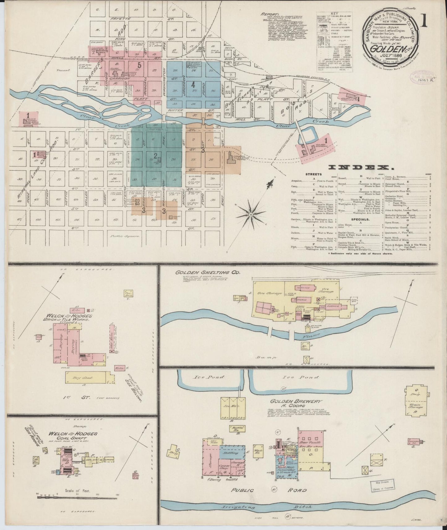 Sanborn Fire Insurance Map from Golden, Jefferson County, Colorado (1886), Sheet #0001 - Historic Sanborn Fire Insurance Map Print, vintage old map wall art, antique decor, genealogy gift, Colorado Colorado map