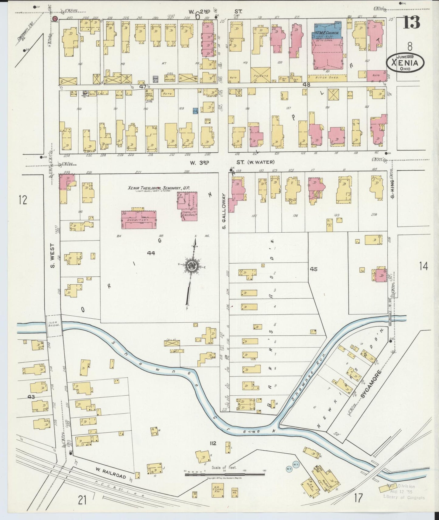 Sanborn Fire Insurance Map from Xenia, Greene County, Ohio (1919), Sheet #0013 - Historic Sanborn Fire Insurance Map Print, vintage old map wall art, antique decor, genealogy gift, Ohio Ohio map