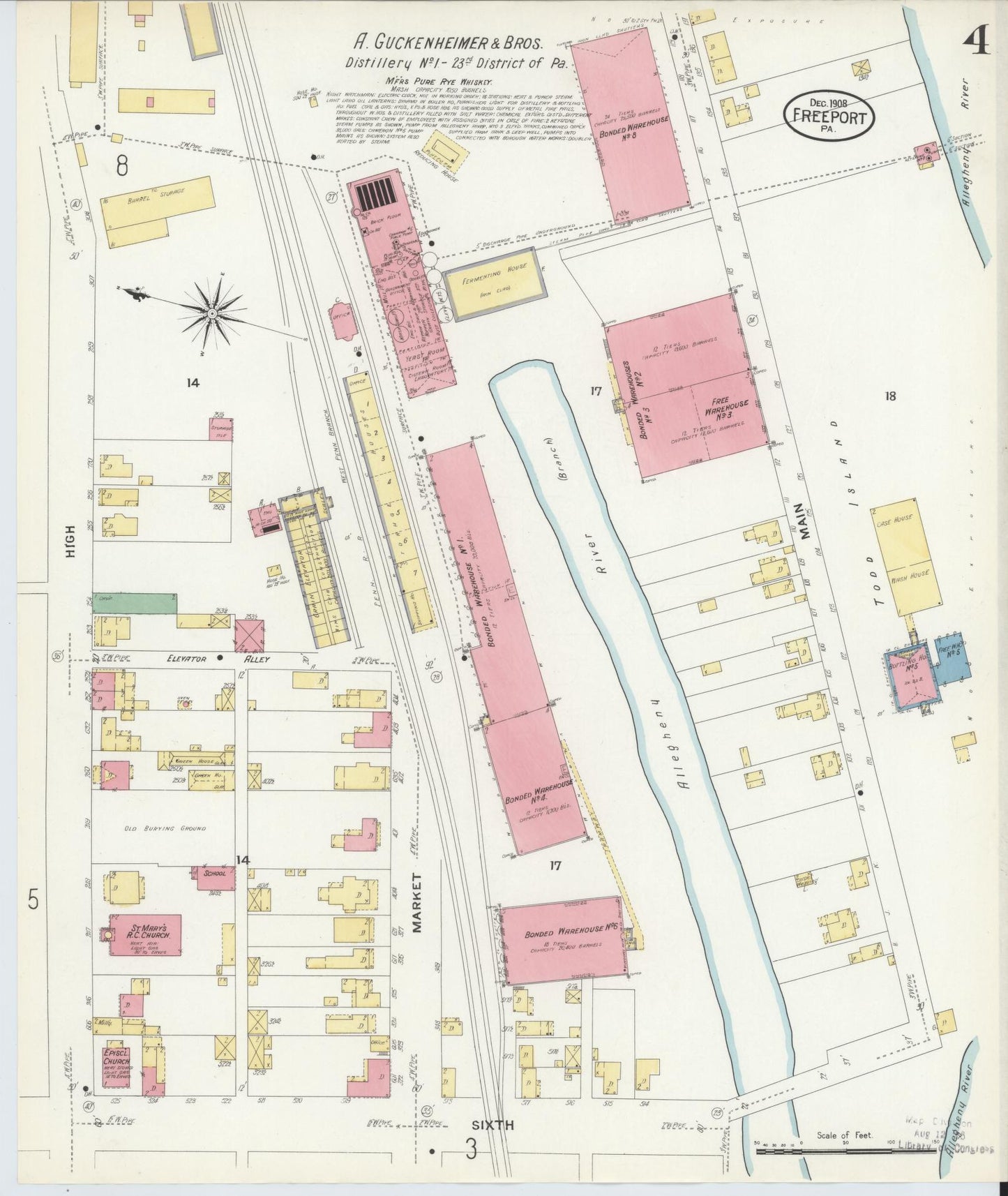 Sanborn Fire Insurance Map from Freeport, Armstrong County, Pennsylvania (1908), Sheet #0004 - Historic Sanborn Fire Insurance Map Print, vintage old map wall art, antique decor, genealogy gift, Pennsylvania Pennsylvania map
